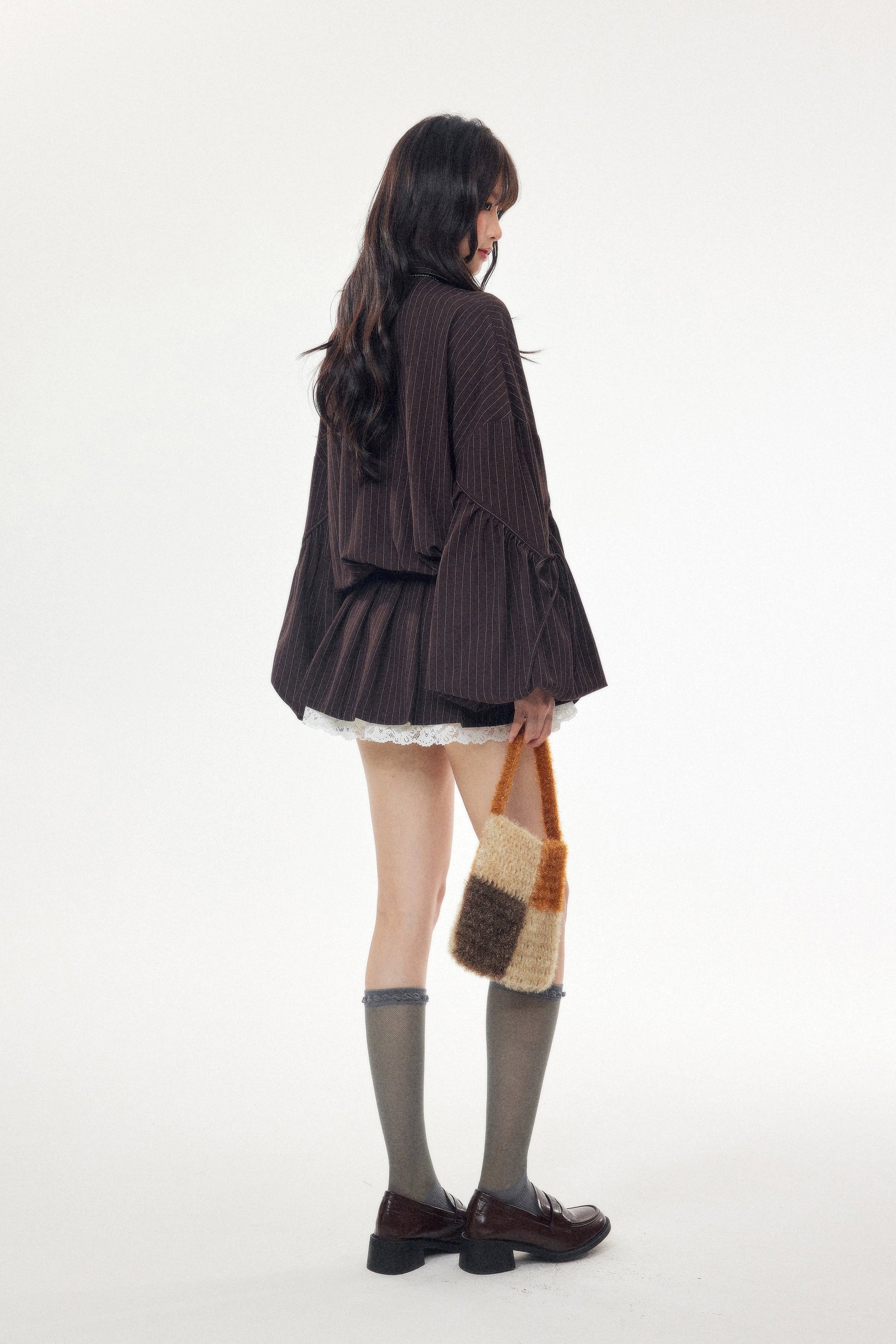 stripe frill layer one-piece DL1443