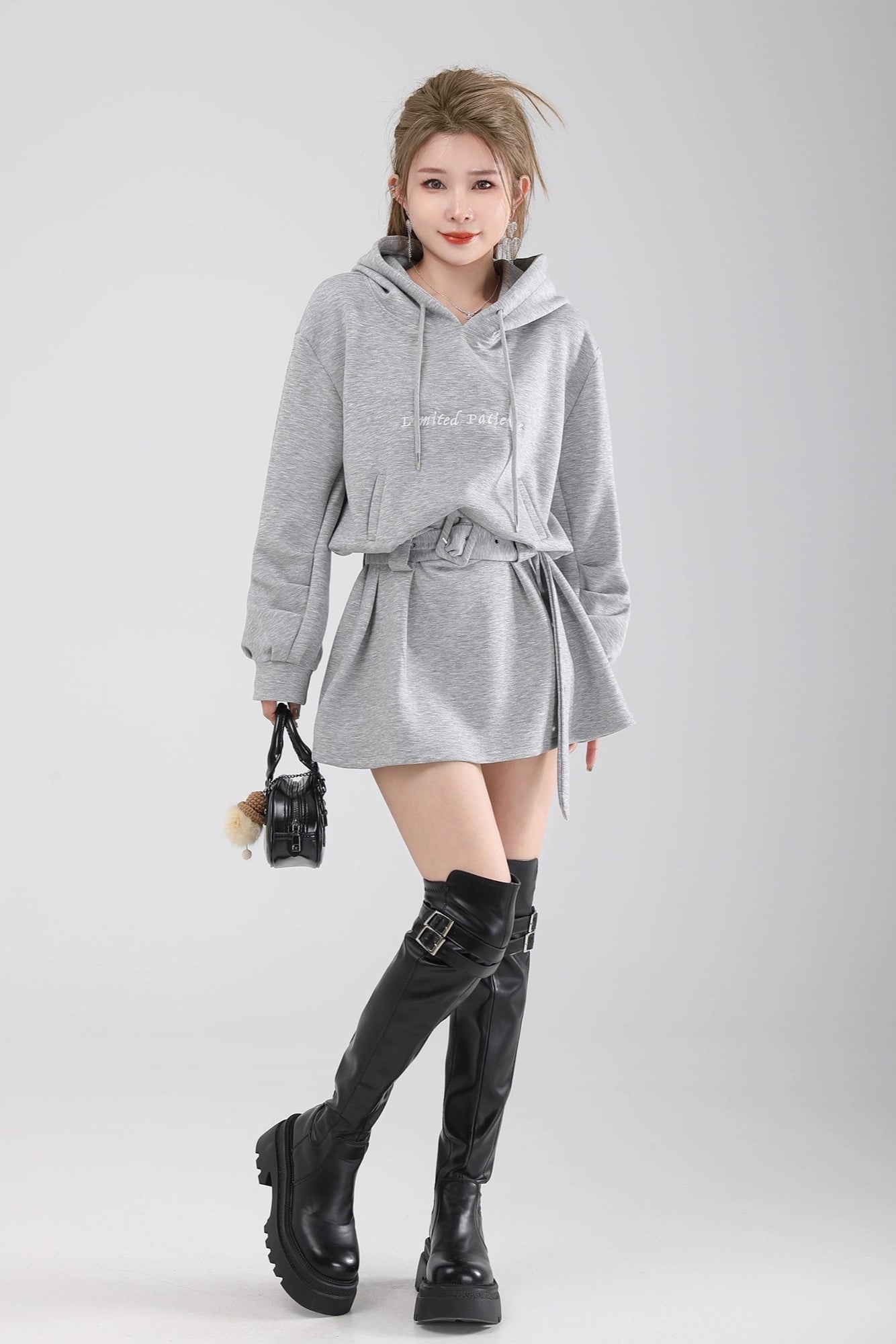 belted hoodie one-piece DL1462