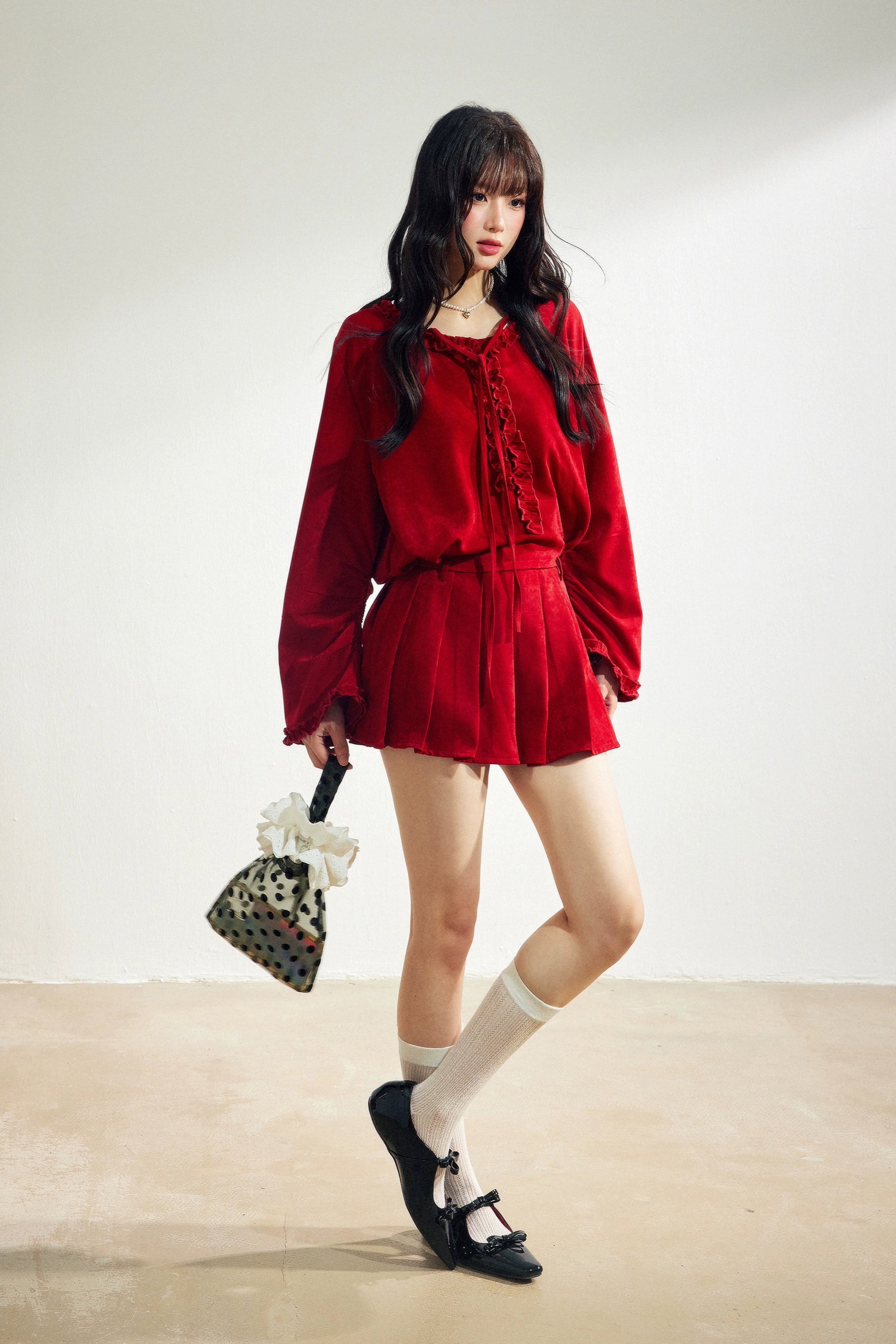 velour frill shirt one-piece DL1442