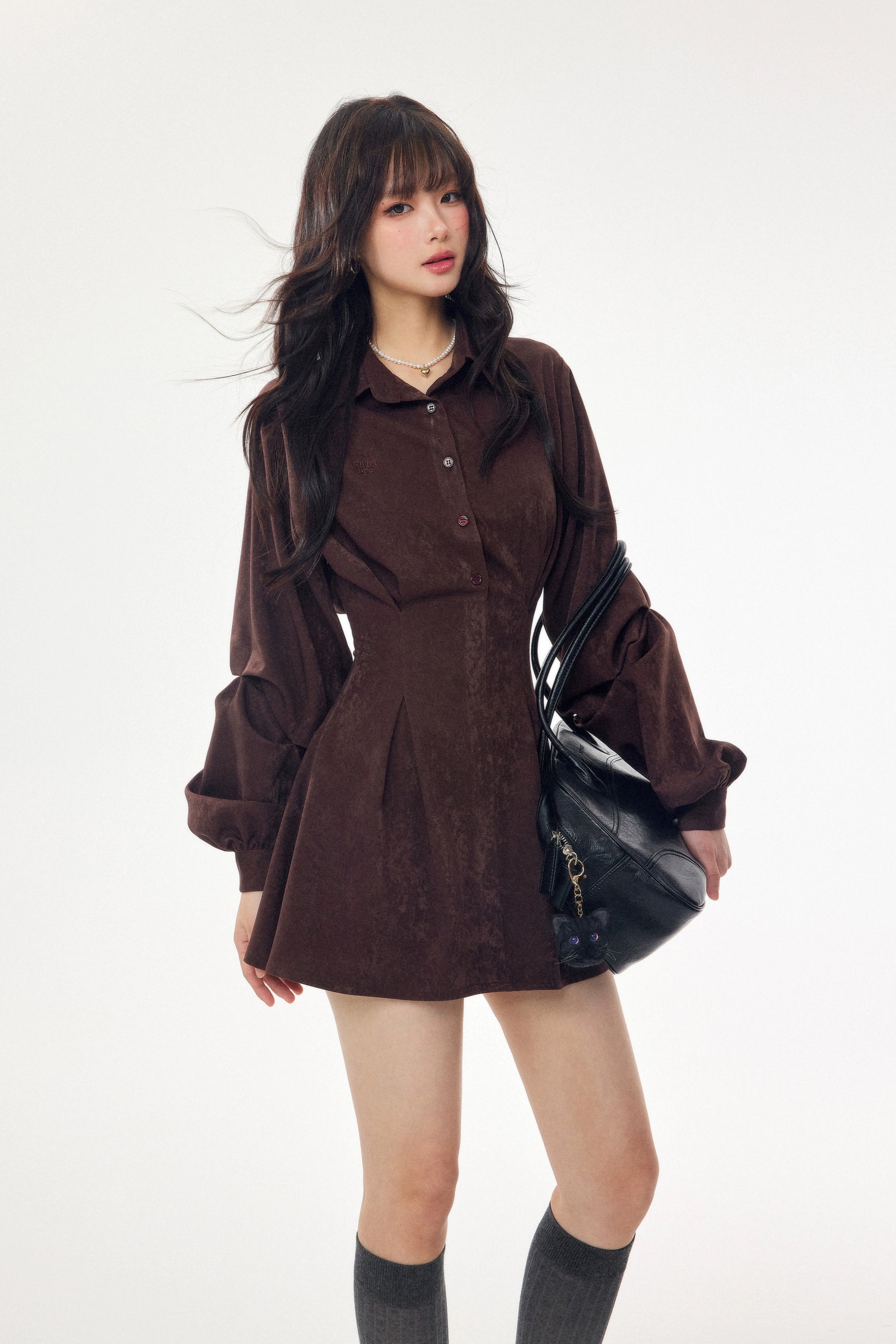velour flare shirt one-piece DL1440