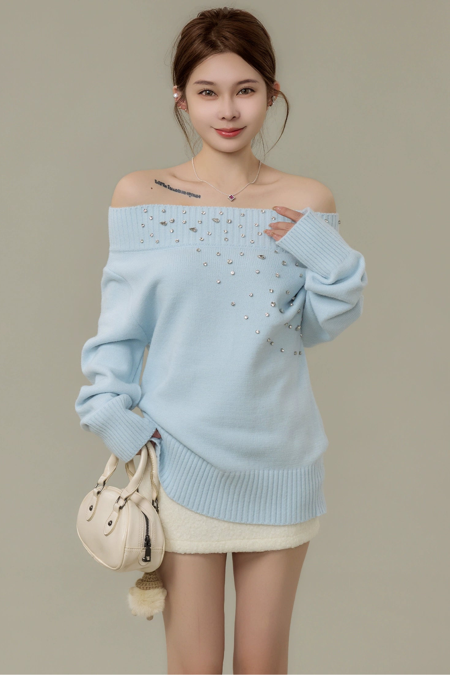crystal embellish off-shoulder knit DL1498
