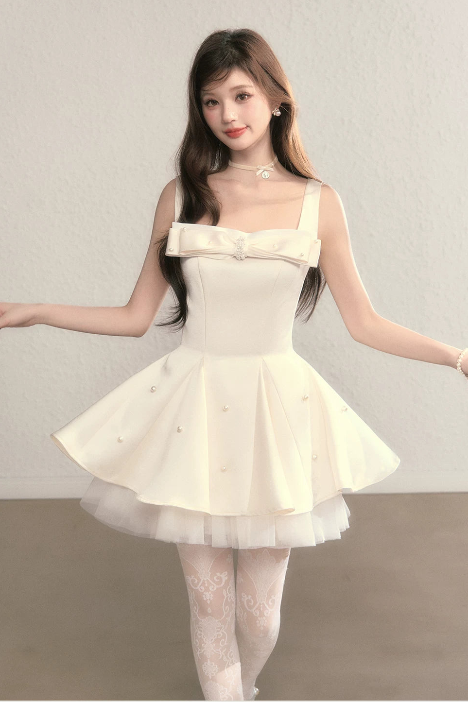 pearl ribbon bustier ballet dress DL1513