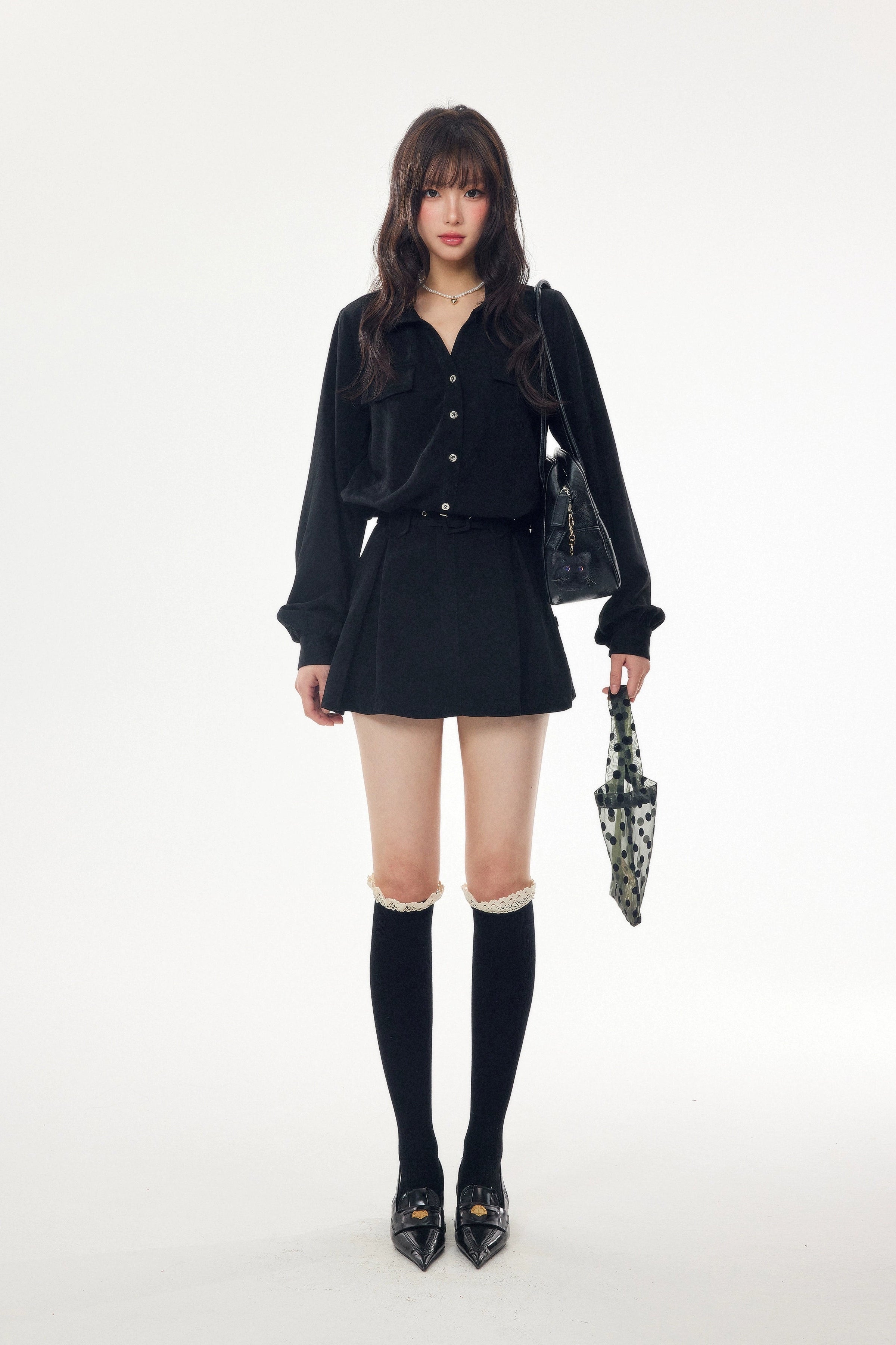 black mini shirt one-piece DL1444