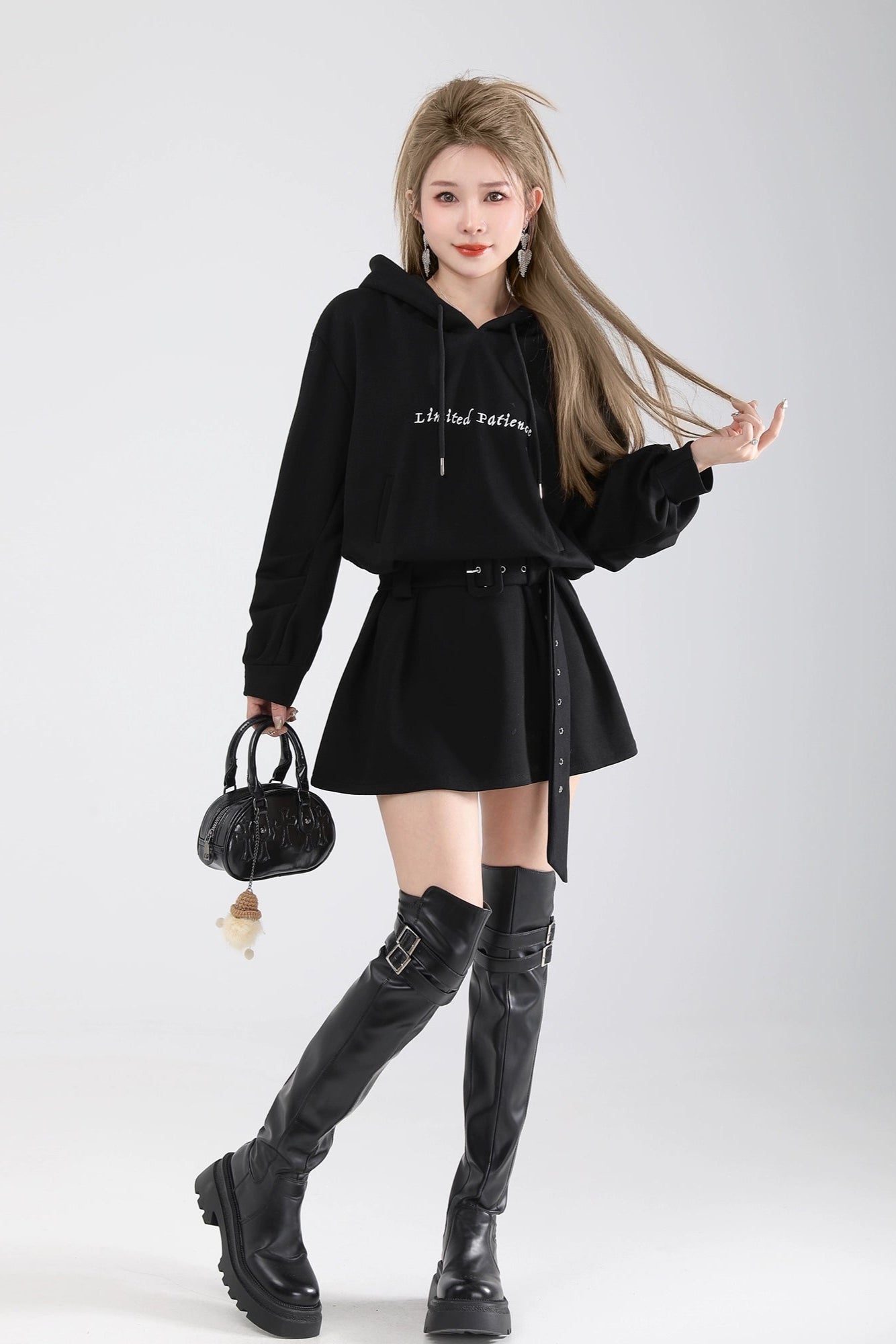 belted hoodie one-piece DL1462