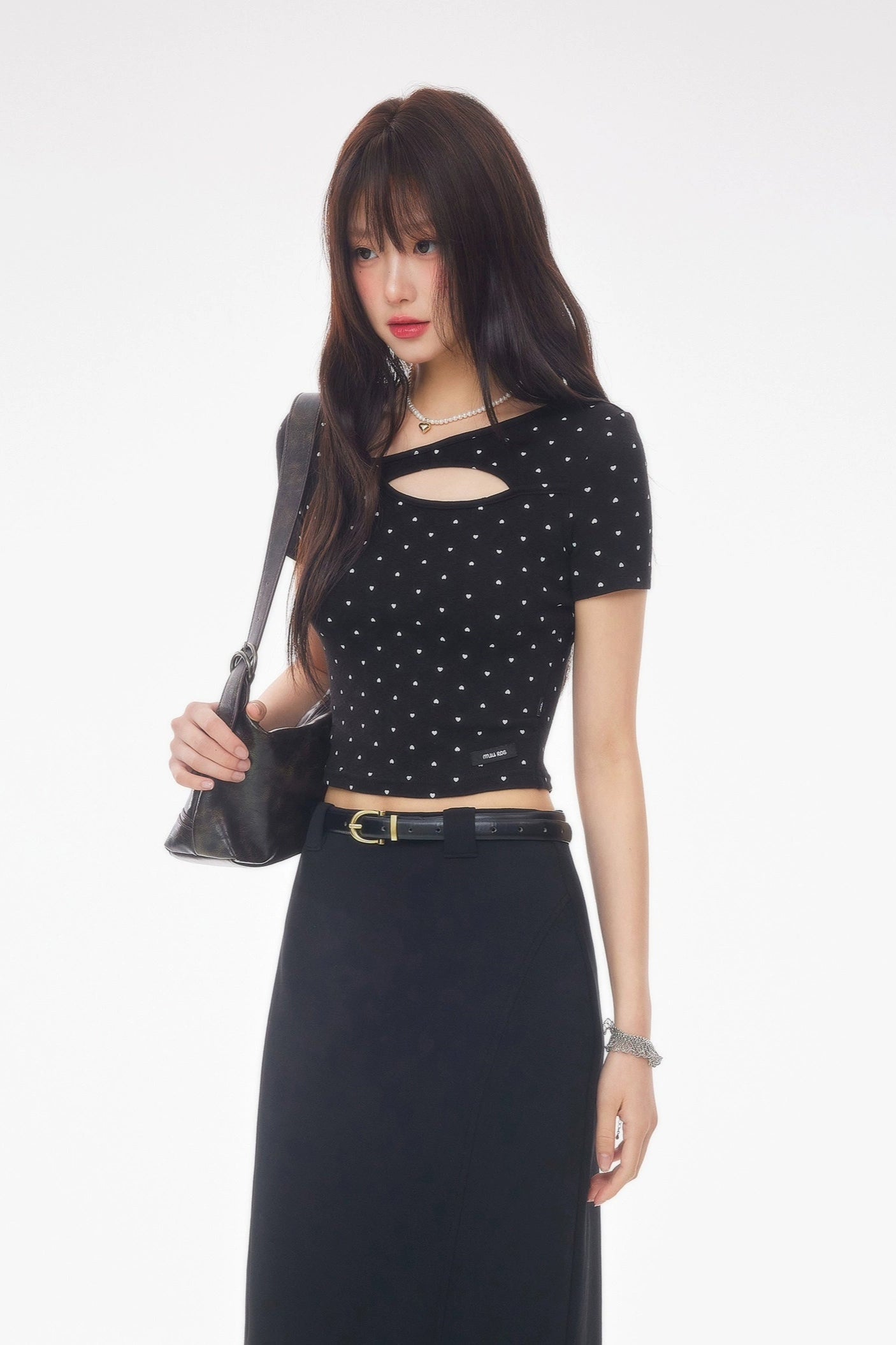 heart dot Ribbon open front tops DL1397