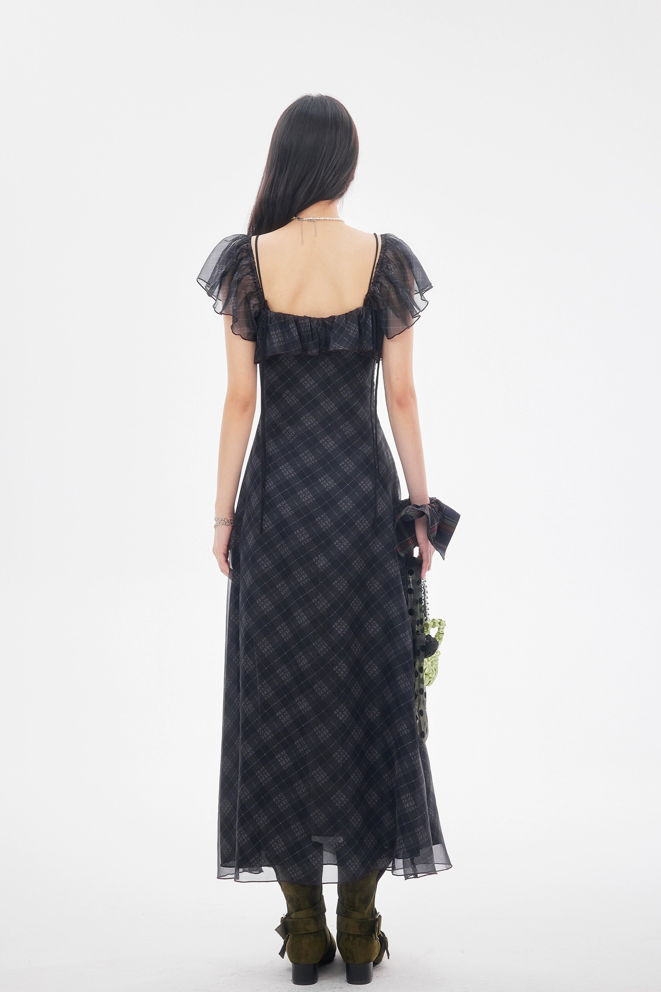 see-through check long one-piece DL1414