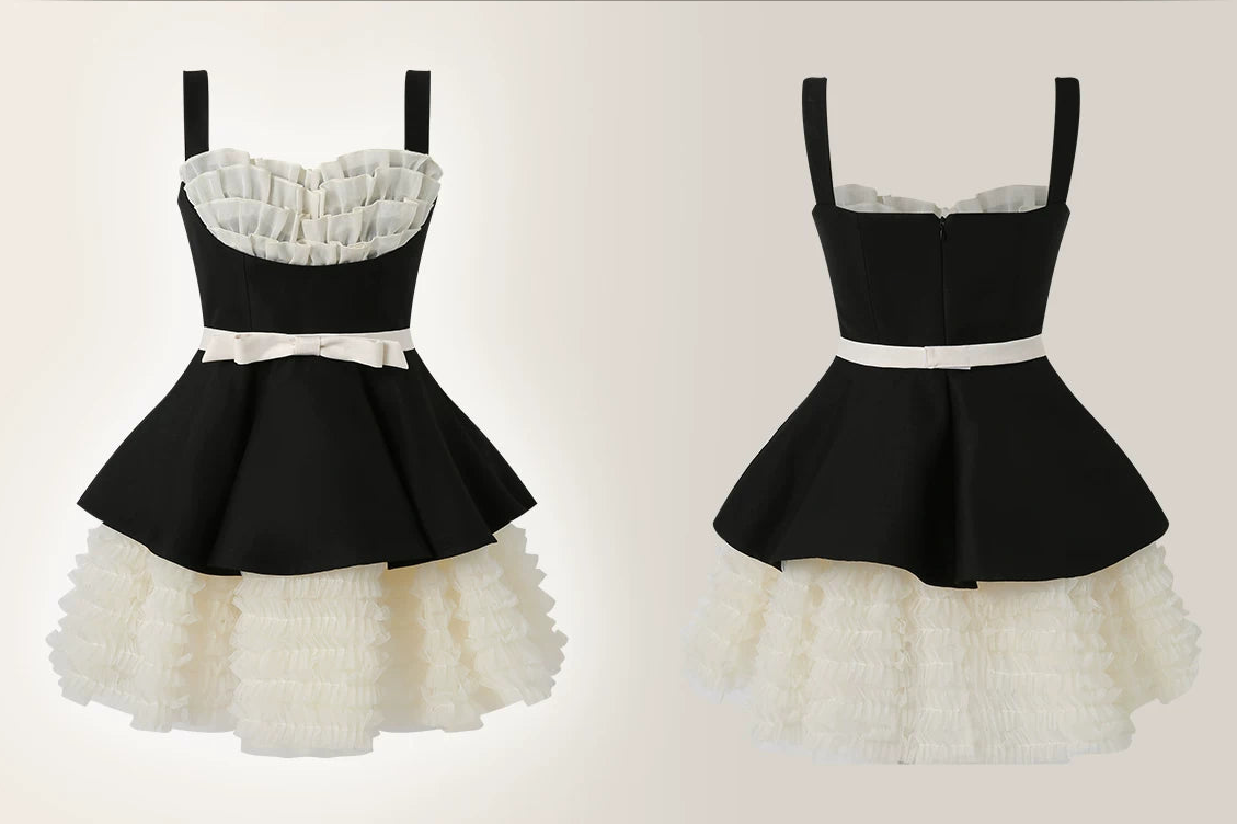 black ribbon peplum ballet dress DL1509