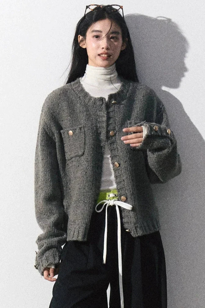 round gray Knit cardigan DL10034