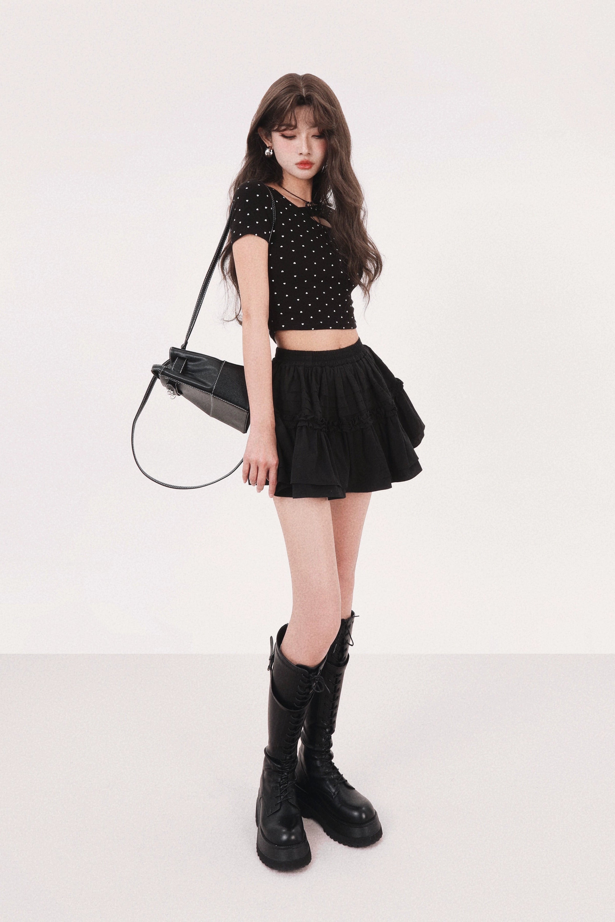 heart dot Ribbon open front tops DL1397