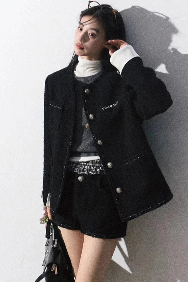 tweed line point black jacket DL10035