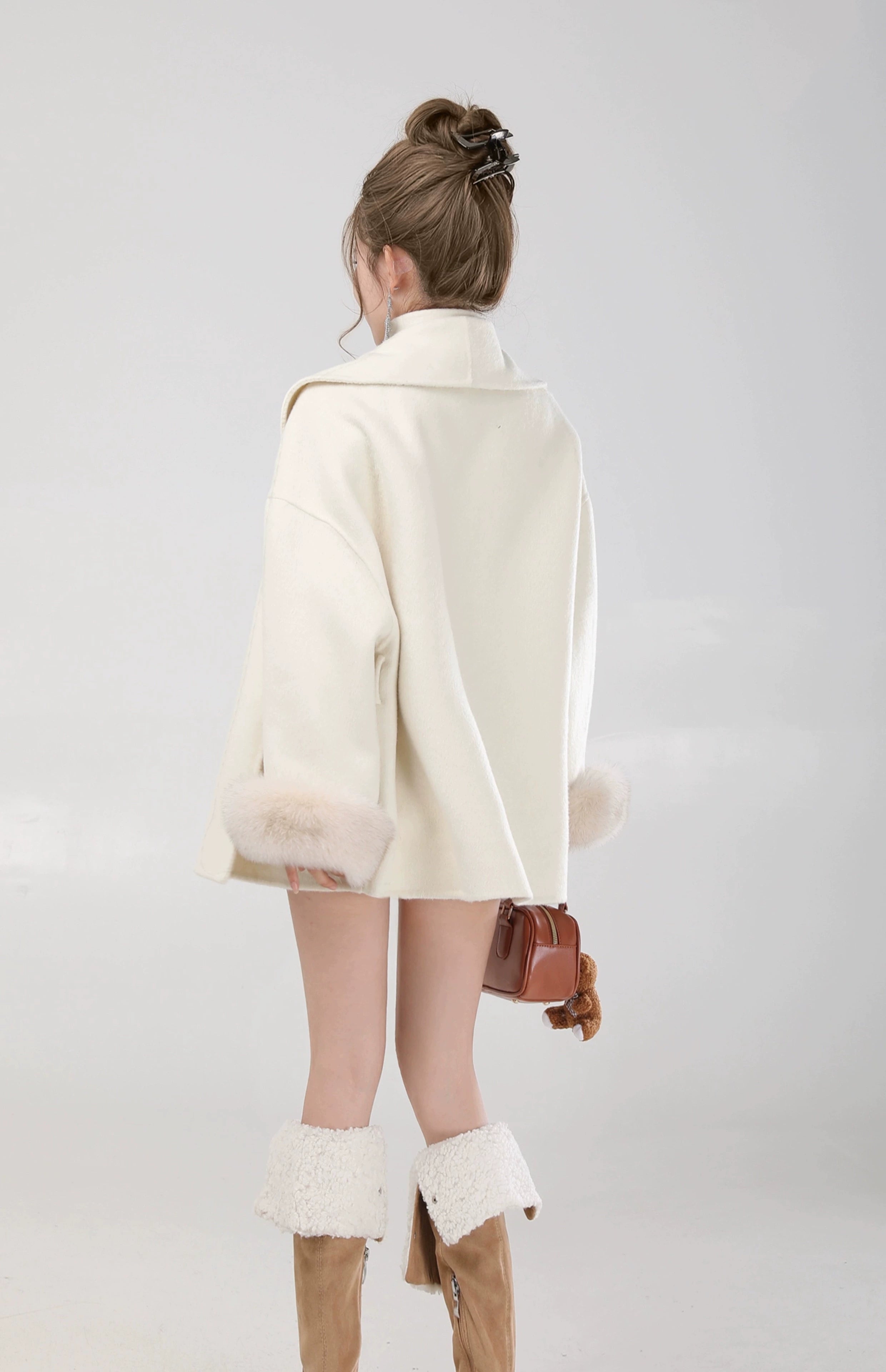 elegant belted fur sleeve jacket DL1425