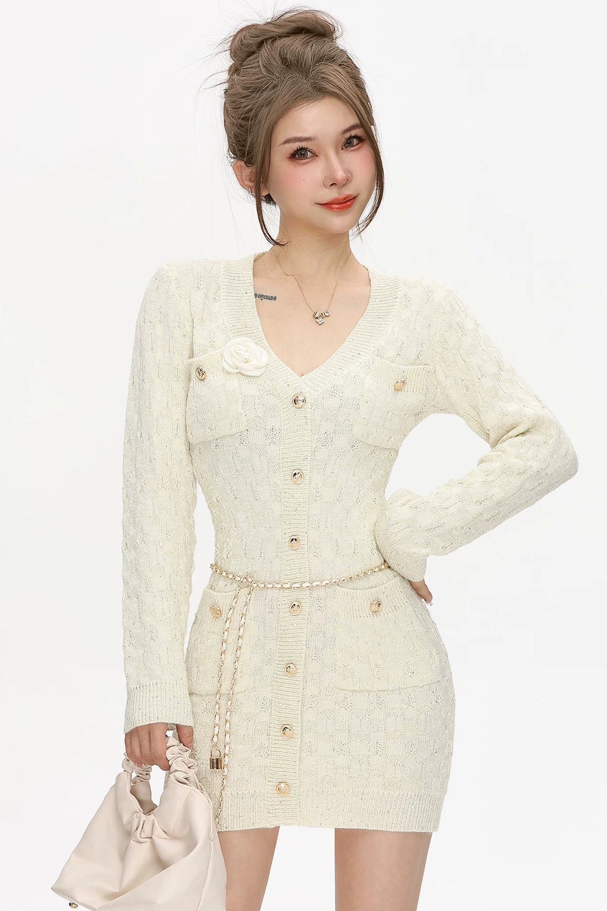 cable knit button mini dress DL1477