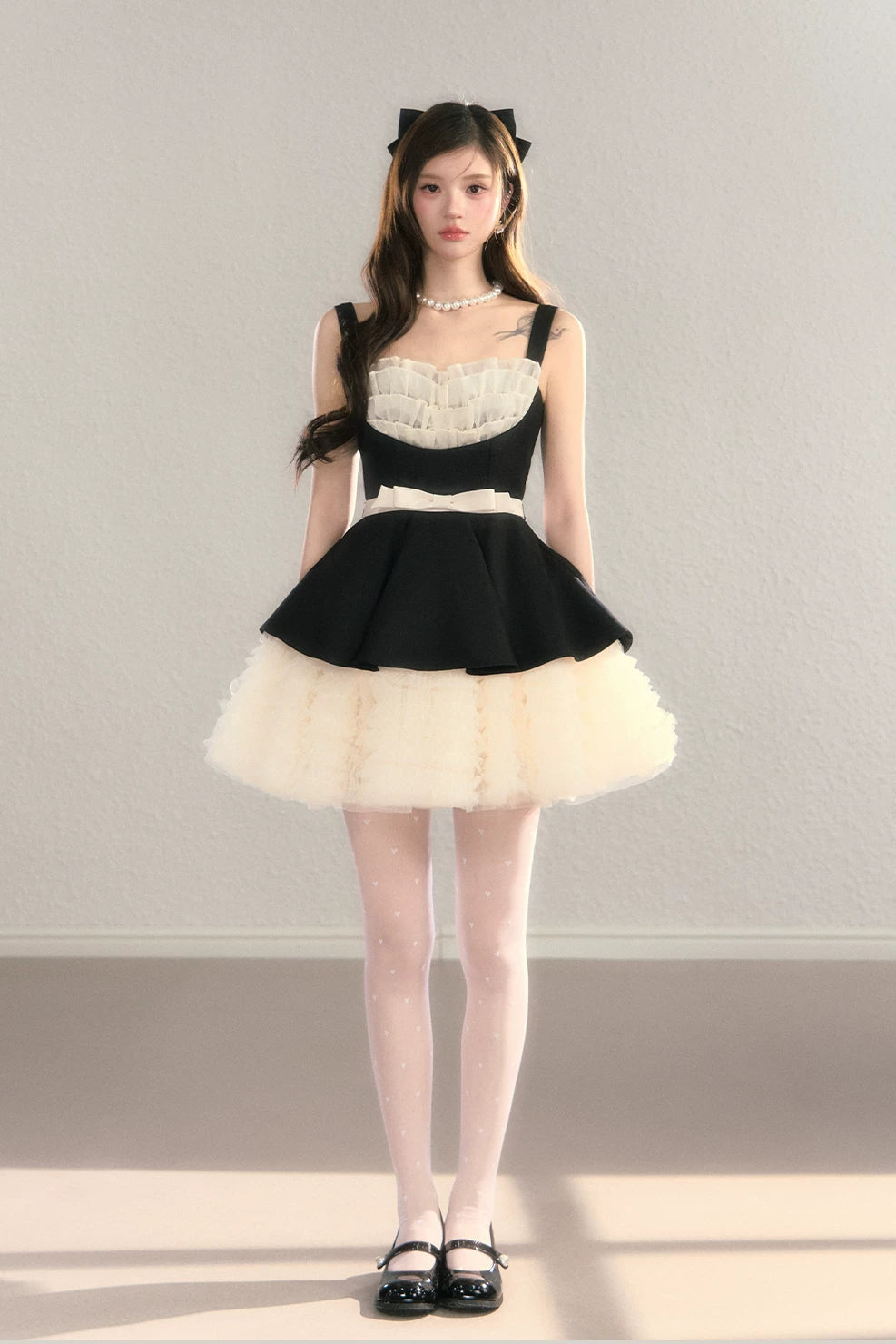 black ribbon peplum ballet dress DL1509