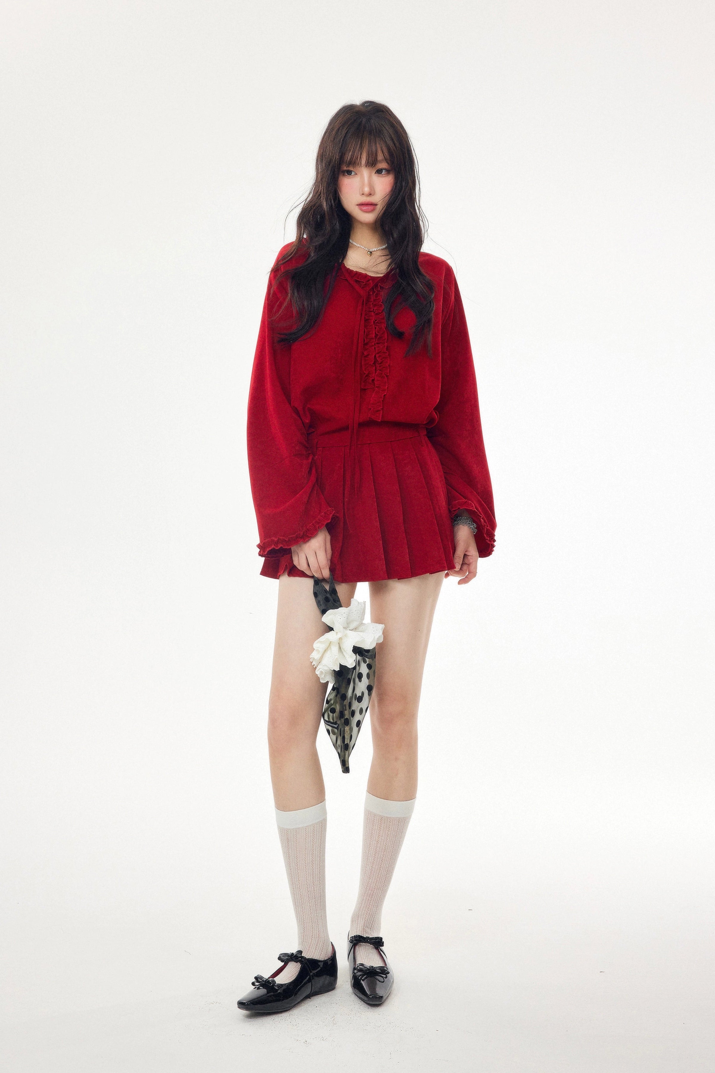 velour frill shirt one-piece DL1442