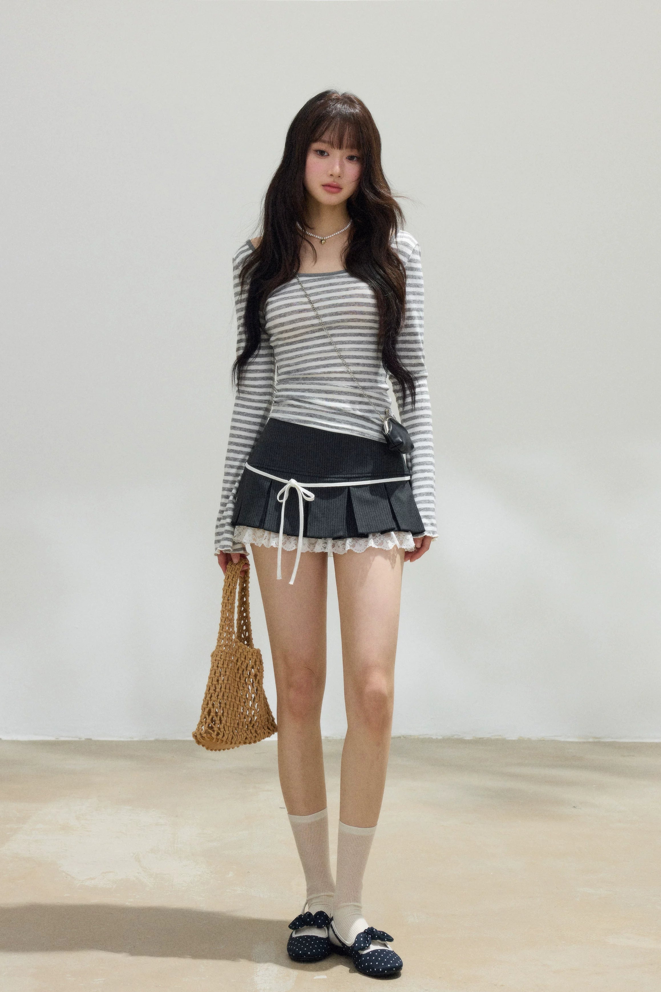 lace trim pleated mini skirt DL1520