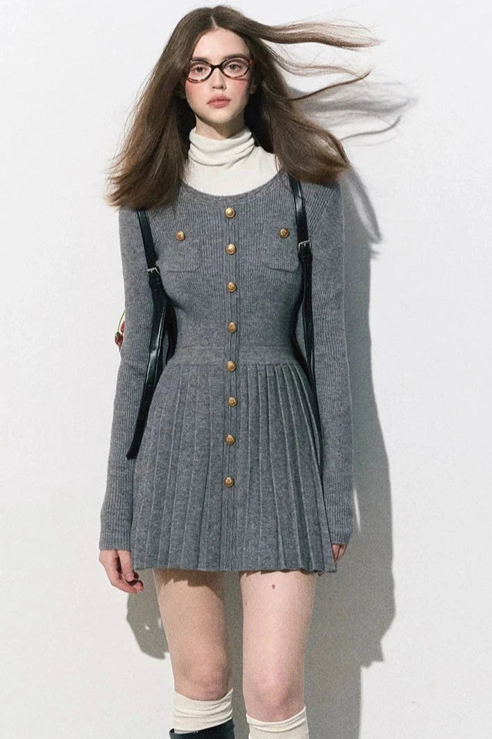pleats gray center one-piece DL10033