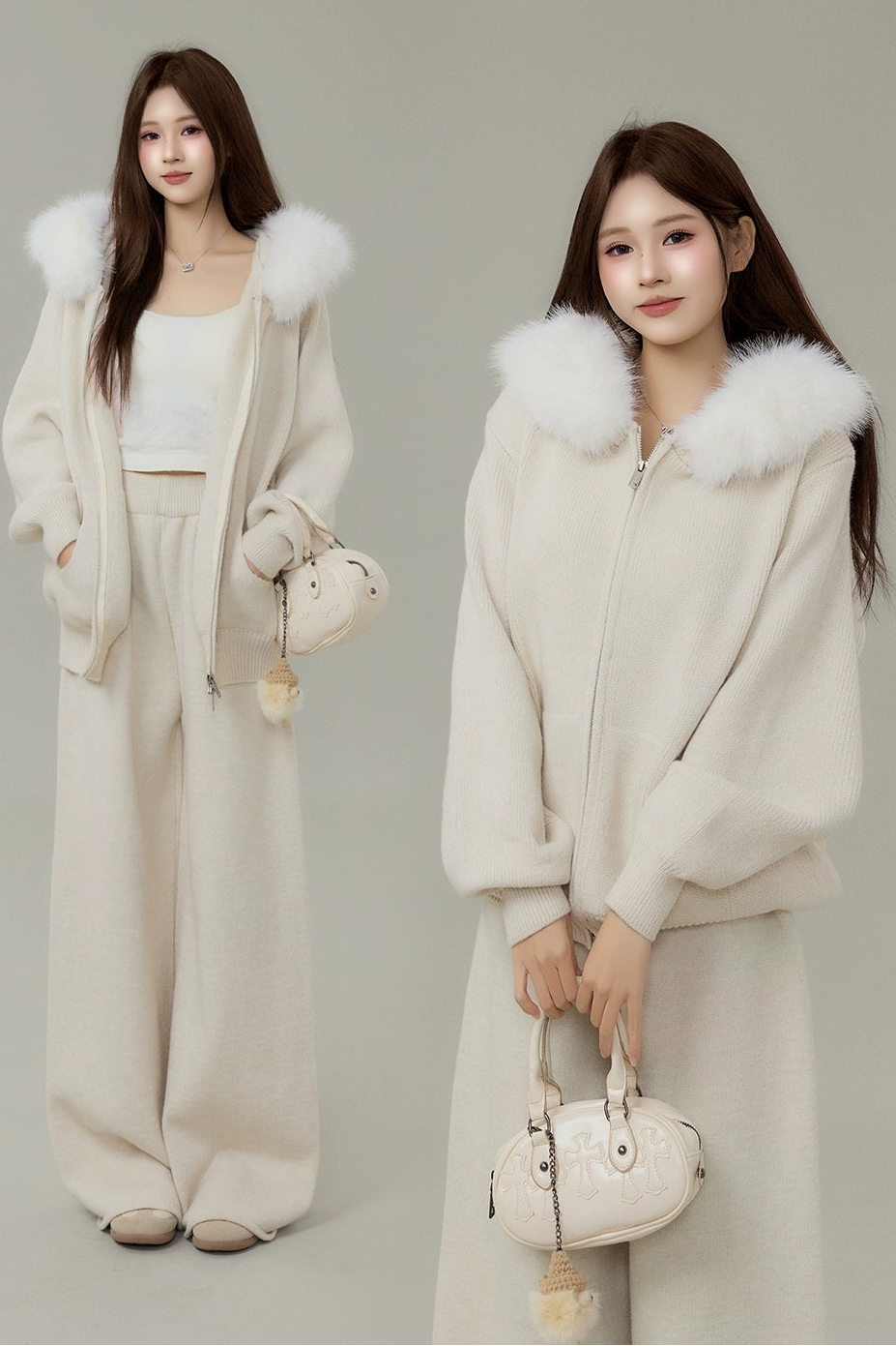faux fur hoodie knit set DL1491