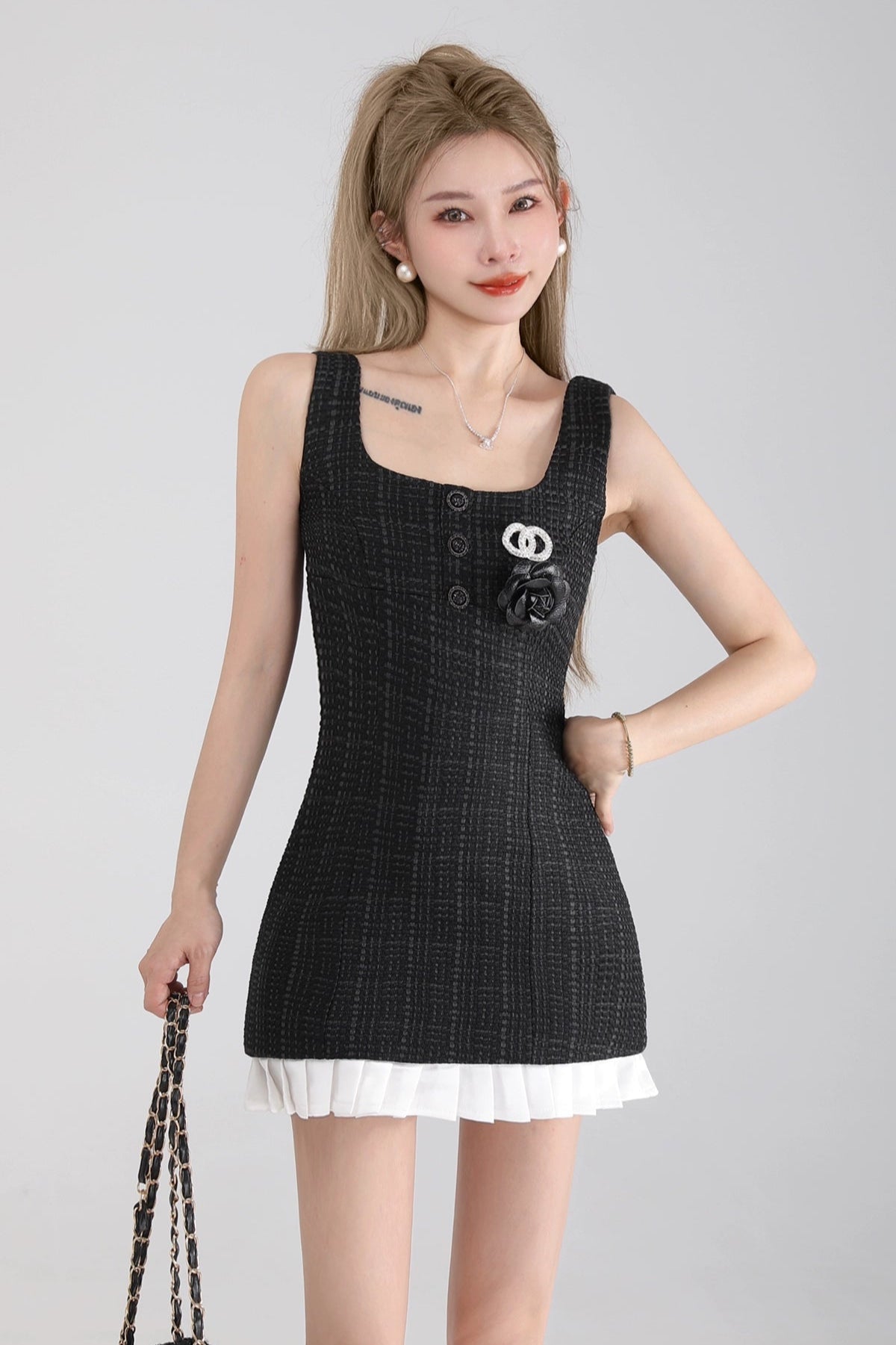 tweed tight frilled one-pice DL1393