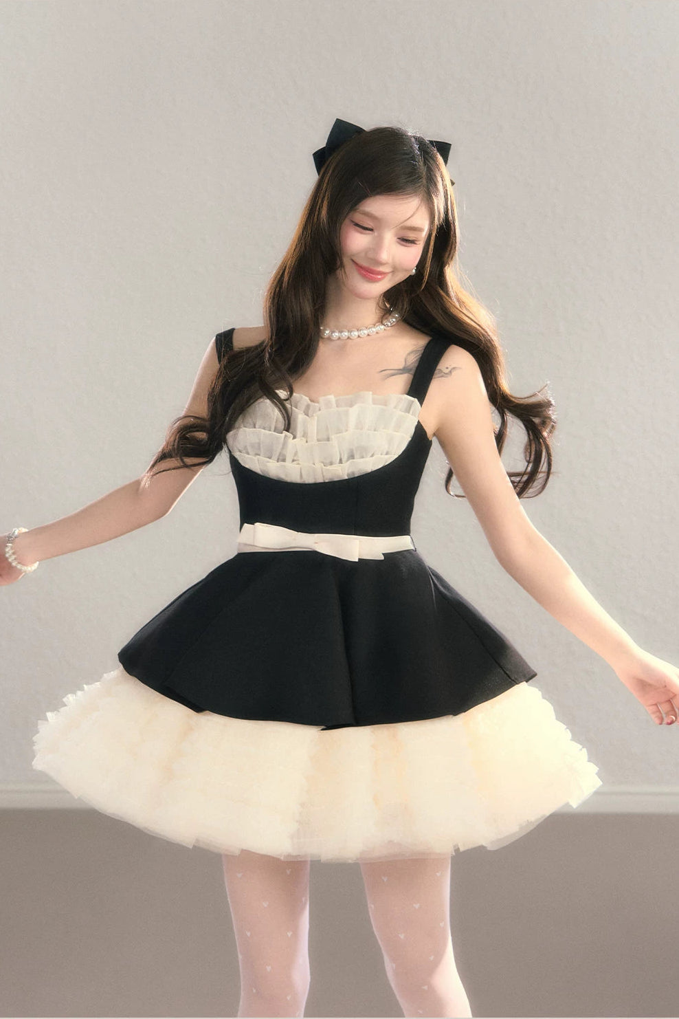 black ribbon peplum ballet dress DL1509