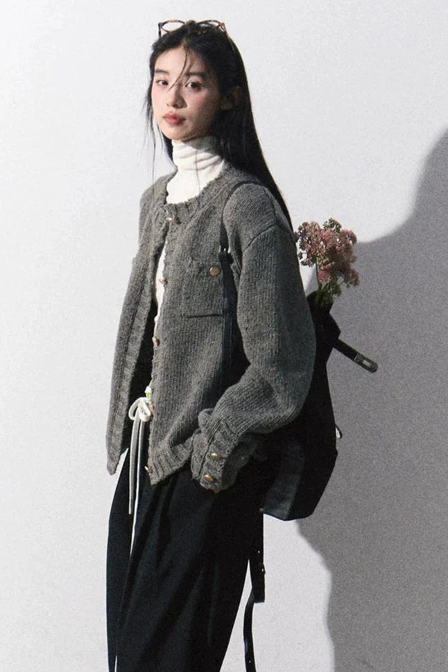 round gray Knit cardigan DL10034