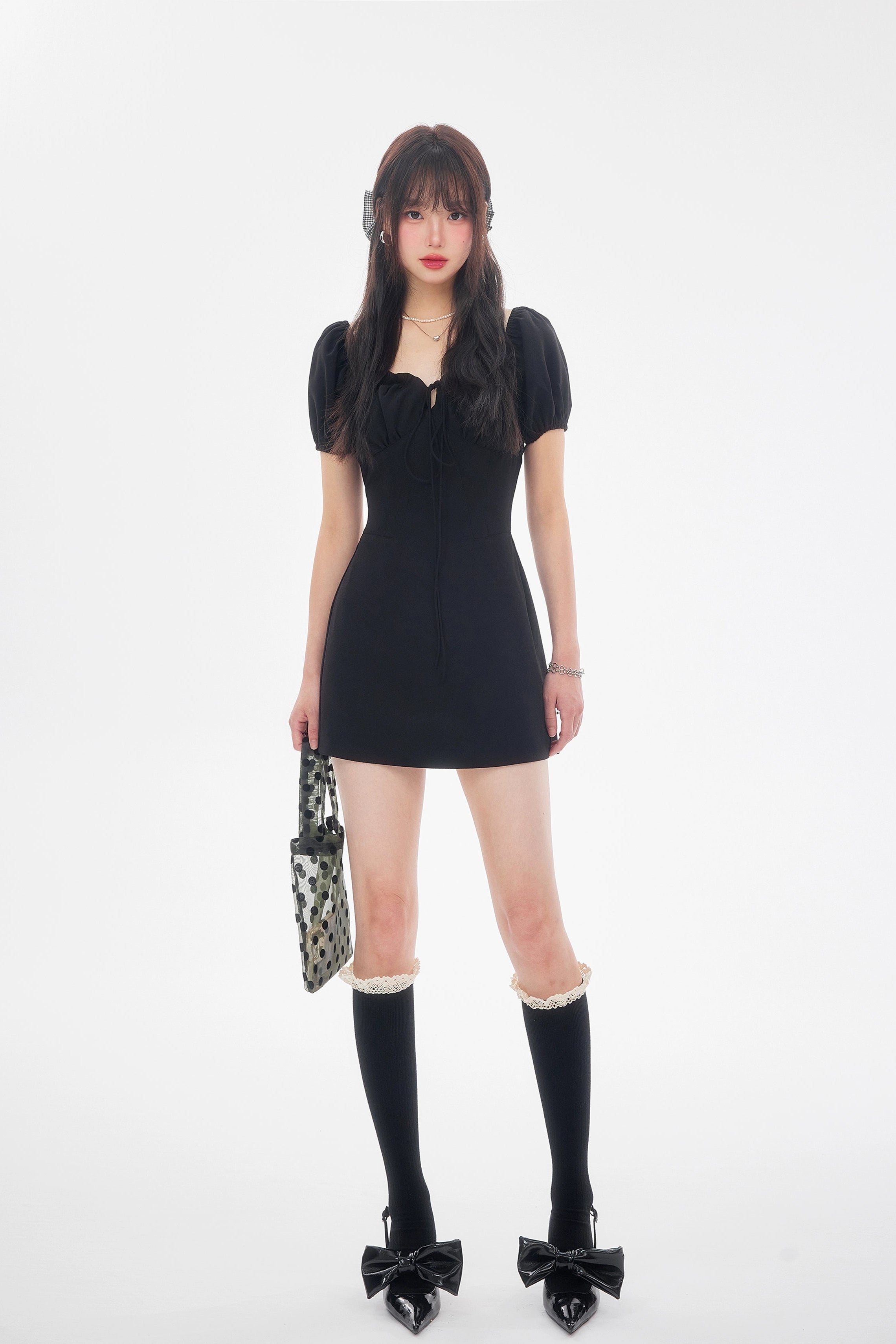 black puff sleeve one-piece DL1410