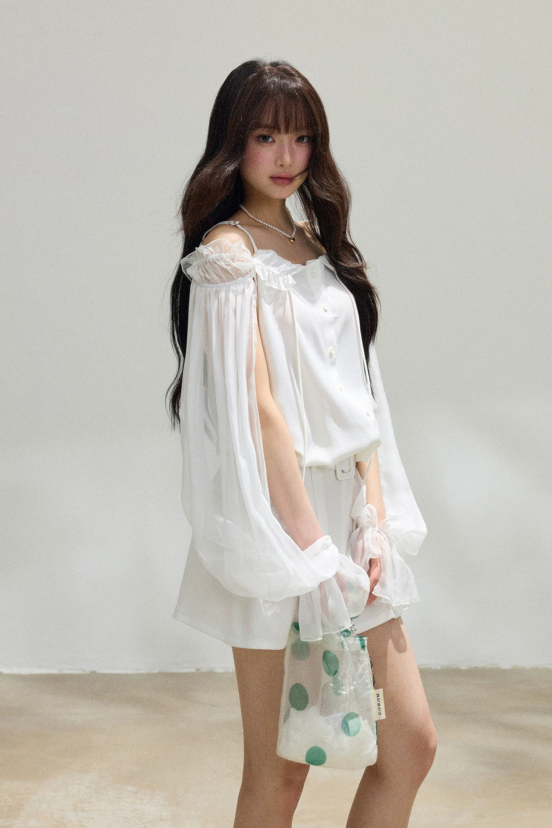 sheer off shoulder frill mini one-piece DL1519