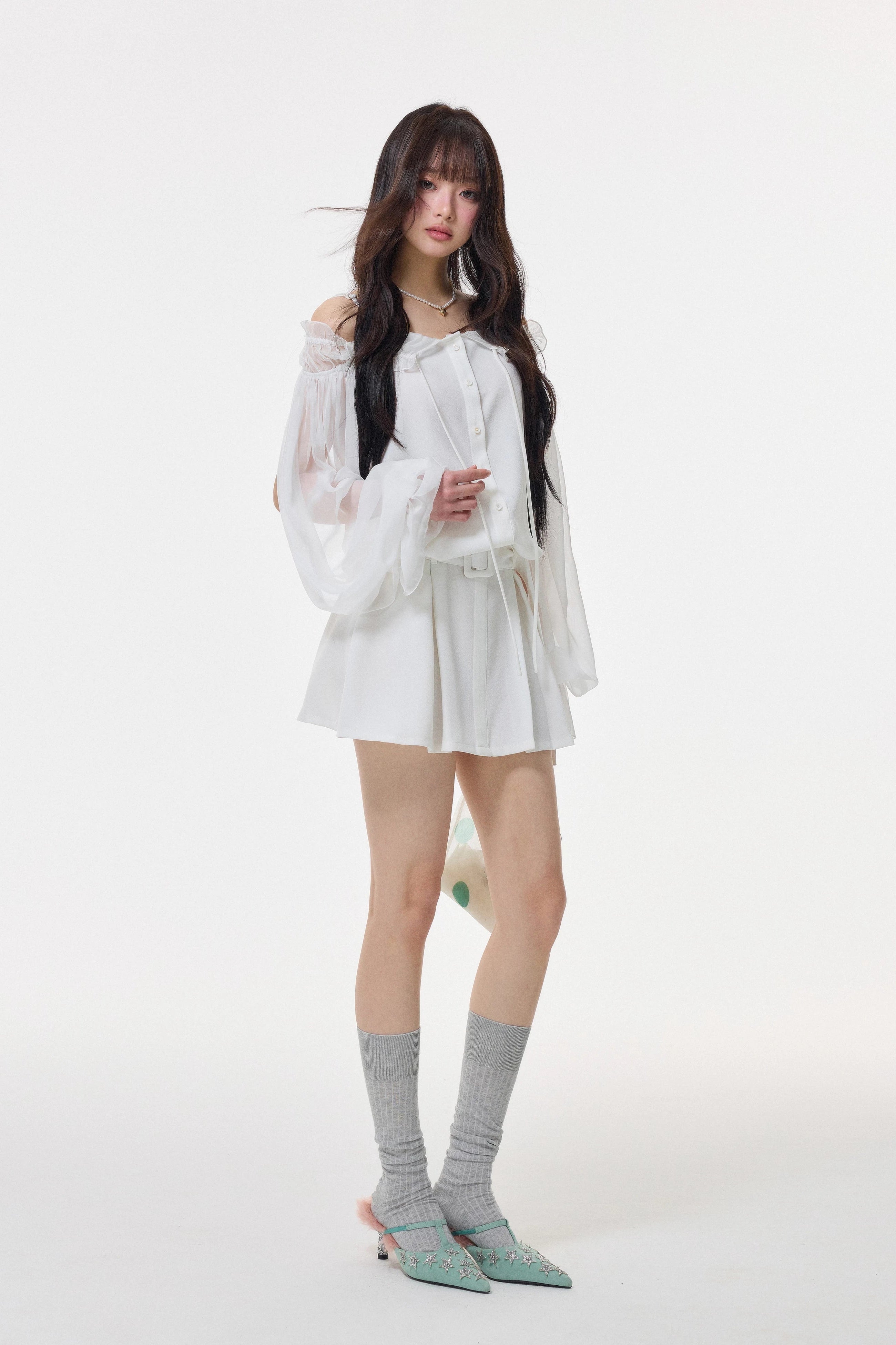 sheer off shoulder frill mini one-piece DL1519