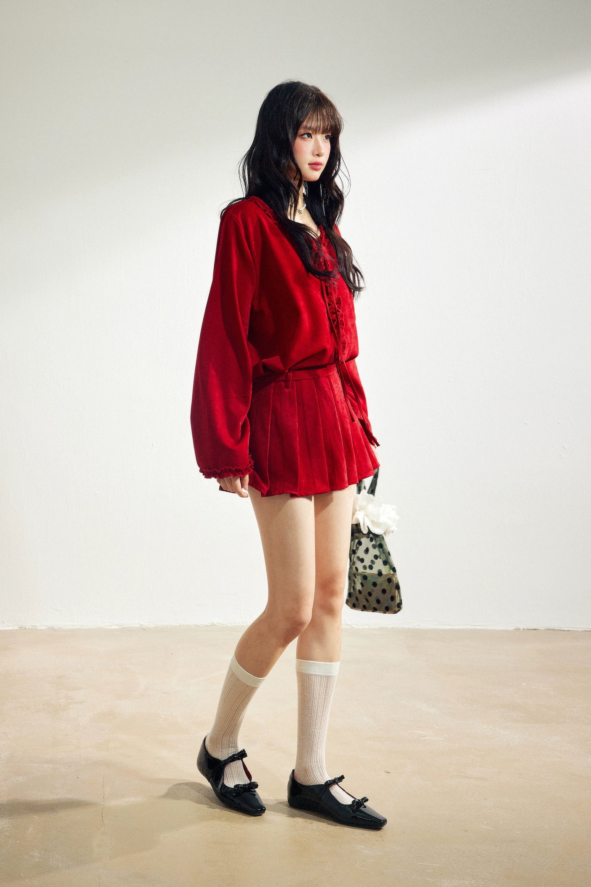velour frill shirt one-piece DL1442