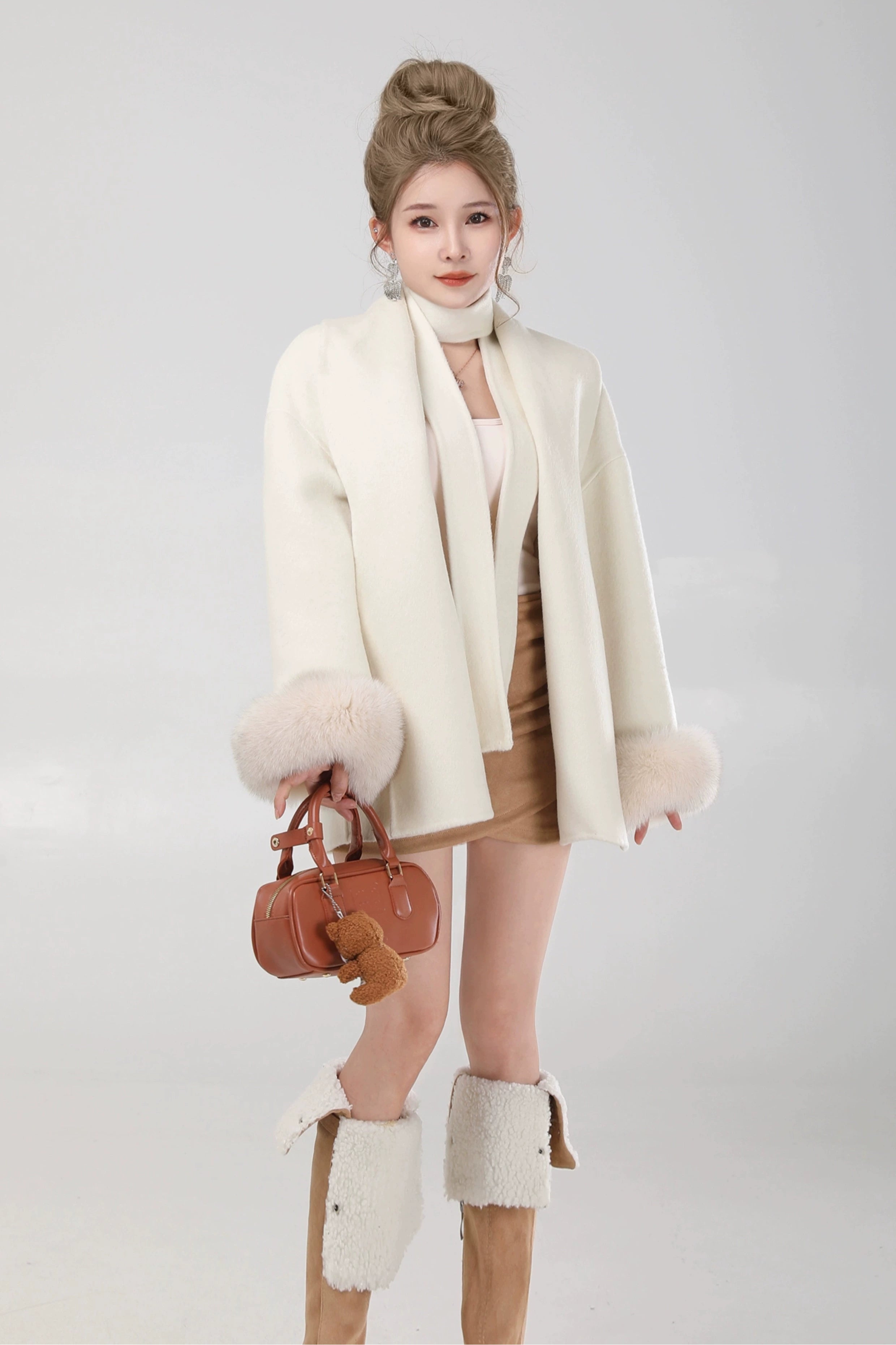 elegant belted fur sleeve jacket DL1425