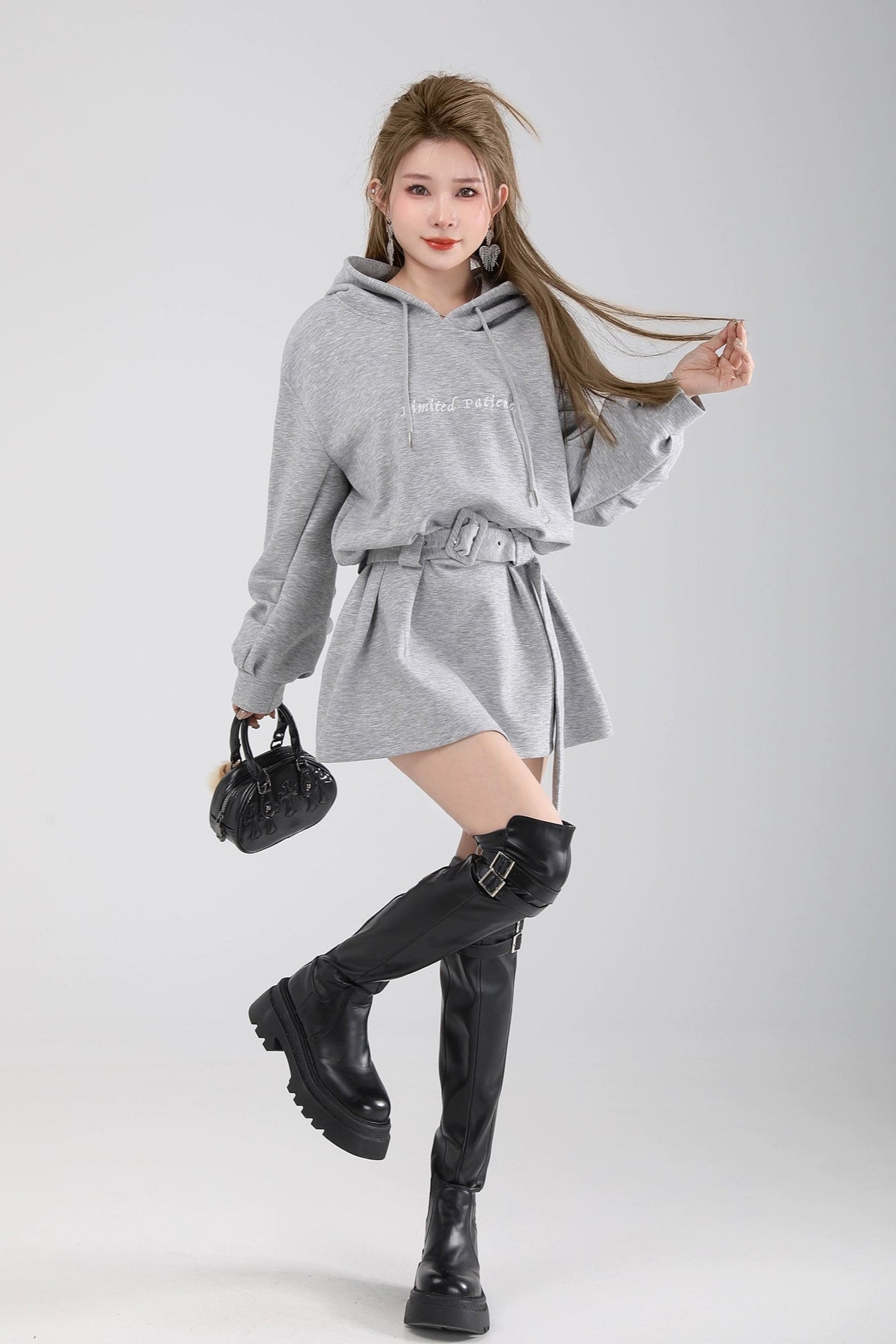 belted hoodie one-piece DL1462
