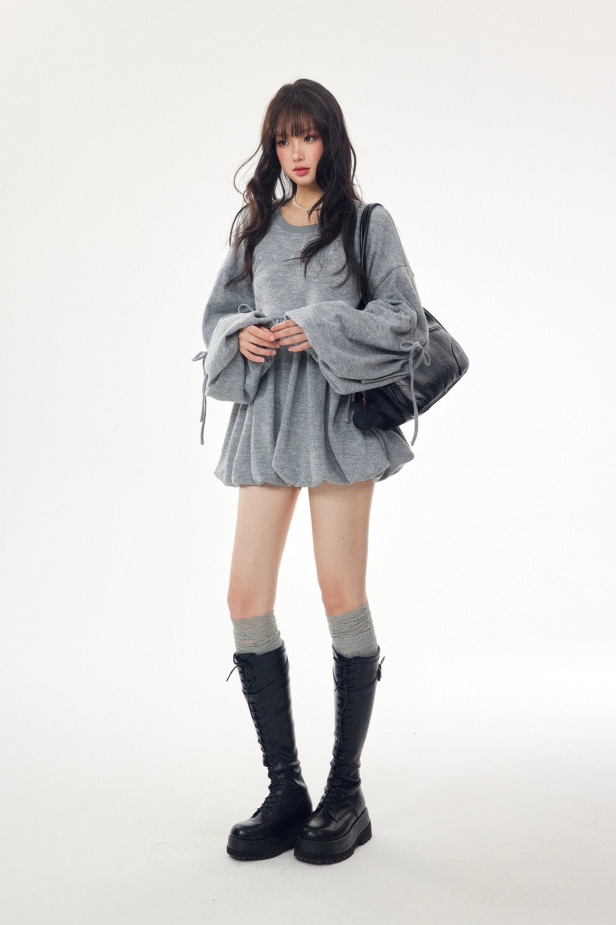 balloon hem sweat one-piece DL1447