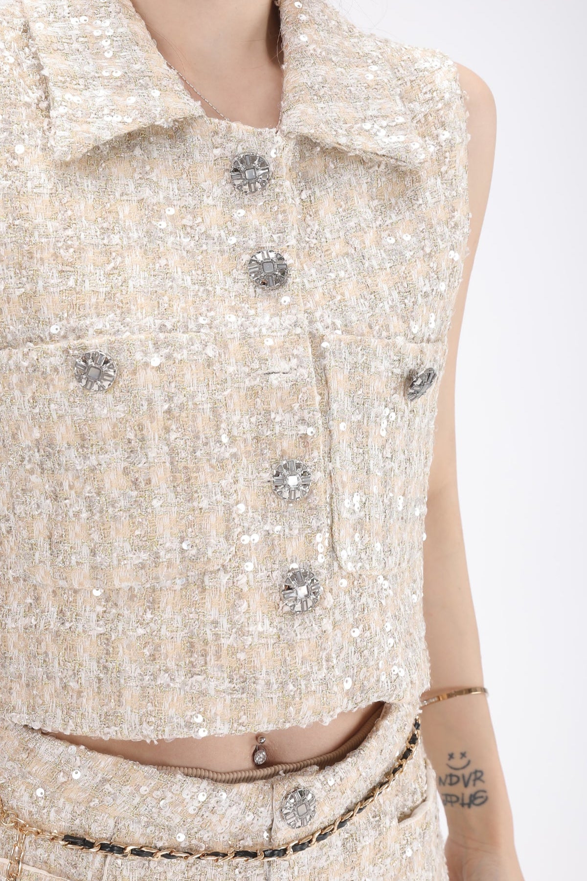white tweed set upDL1363