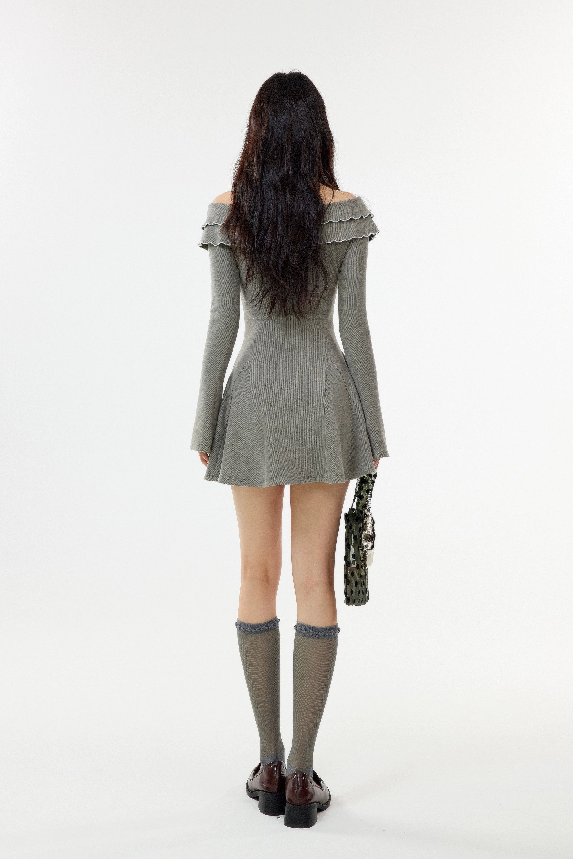 ruffle collar ribbon one-piece DL1452