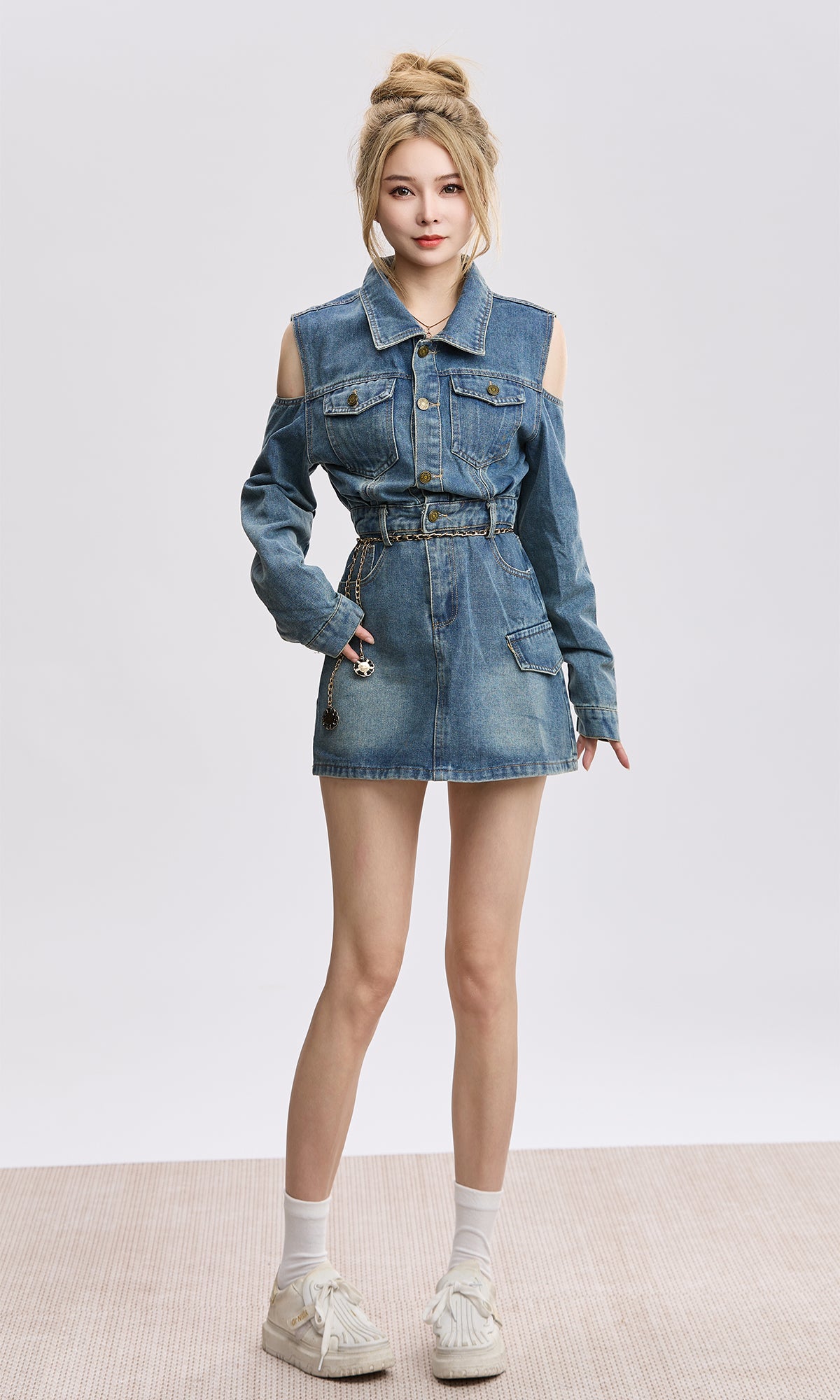cold shoulder denim set up DL1373