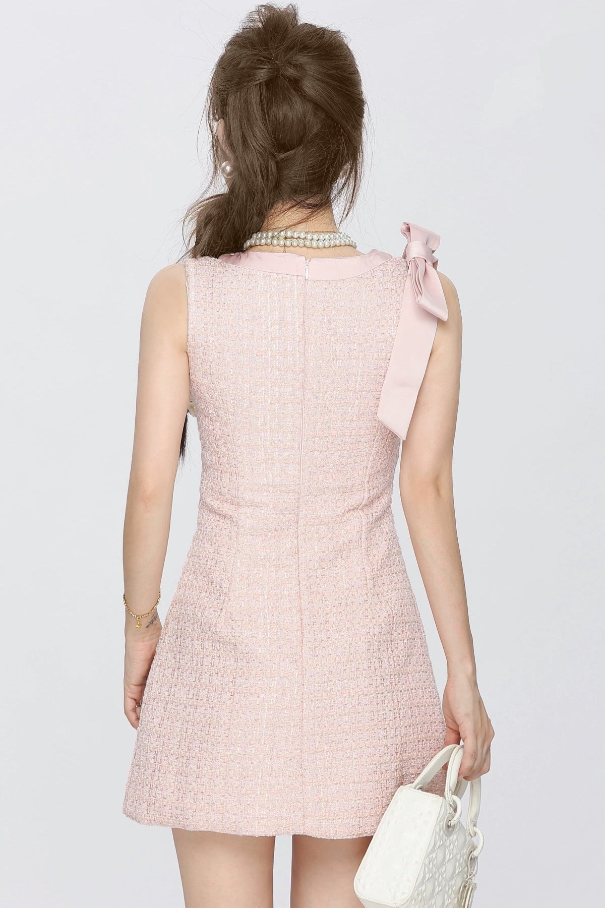 ribon detail tweed one-piece DL1417