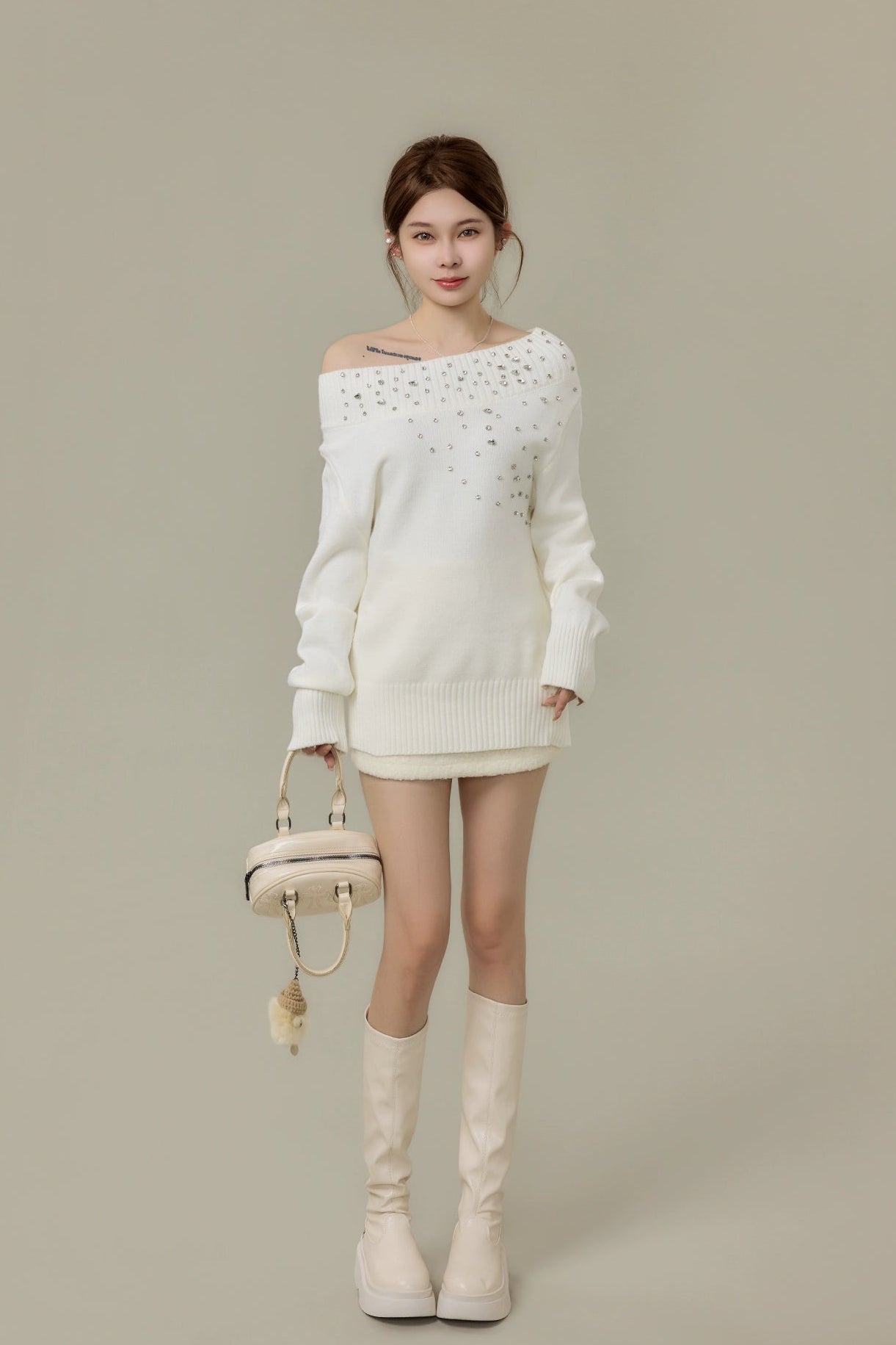 crystal embellish off-shoulder knit DL1498