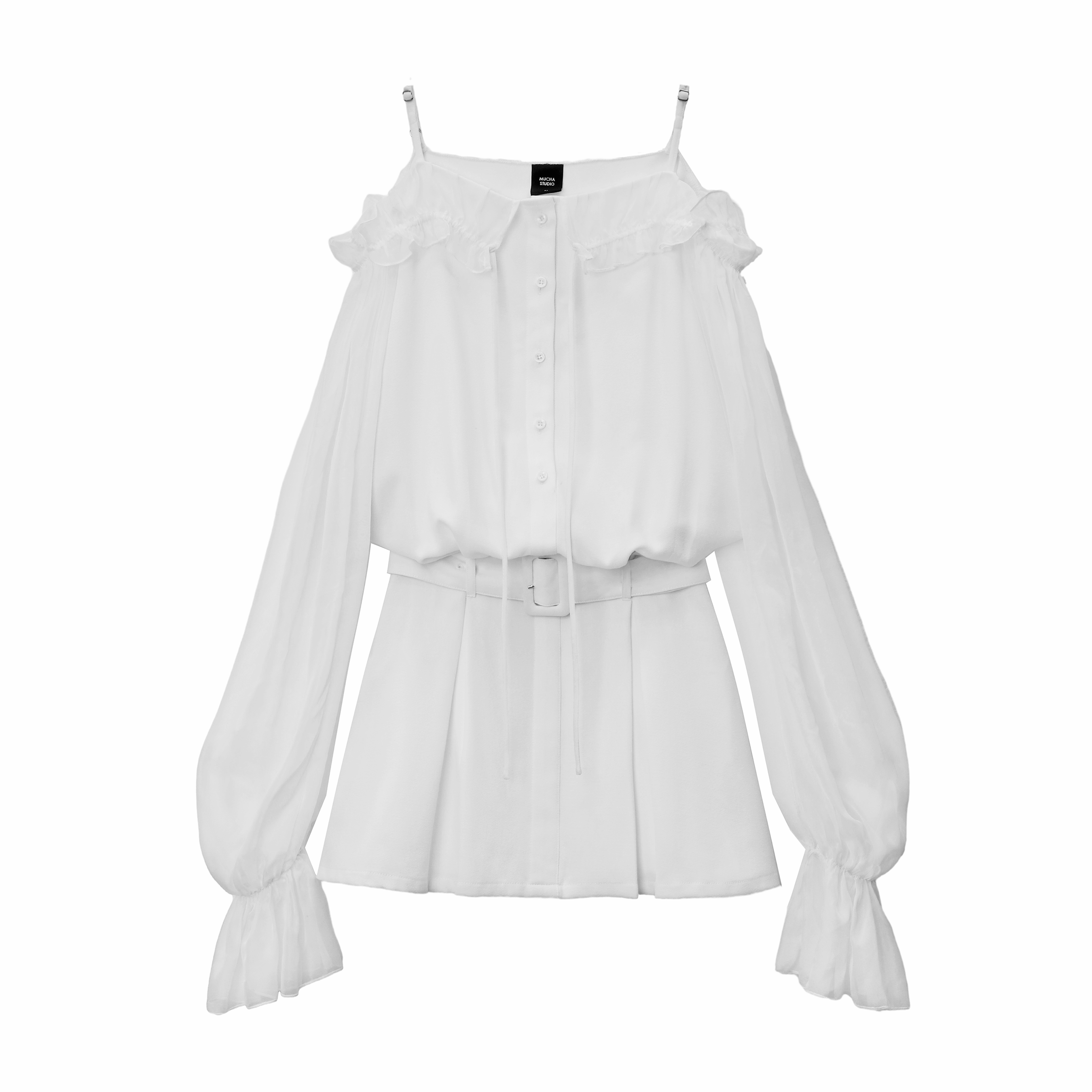 sheer off shoulder frill mini one-piece DL1519