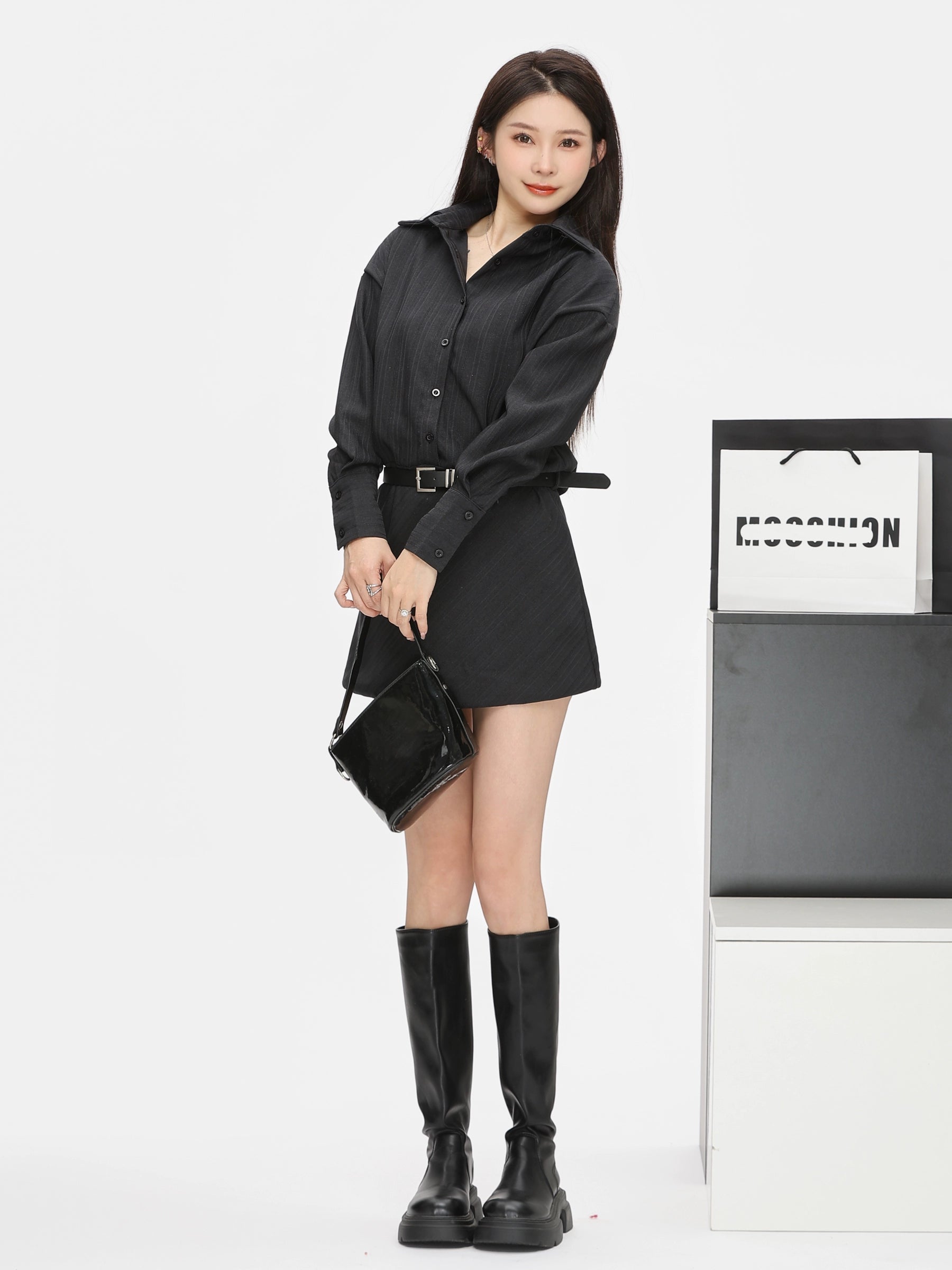 stripe black  shirt one-piece DL1290