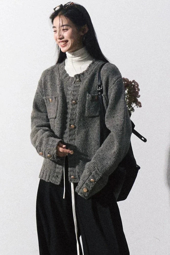 round gray Knit cardigan DL10034