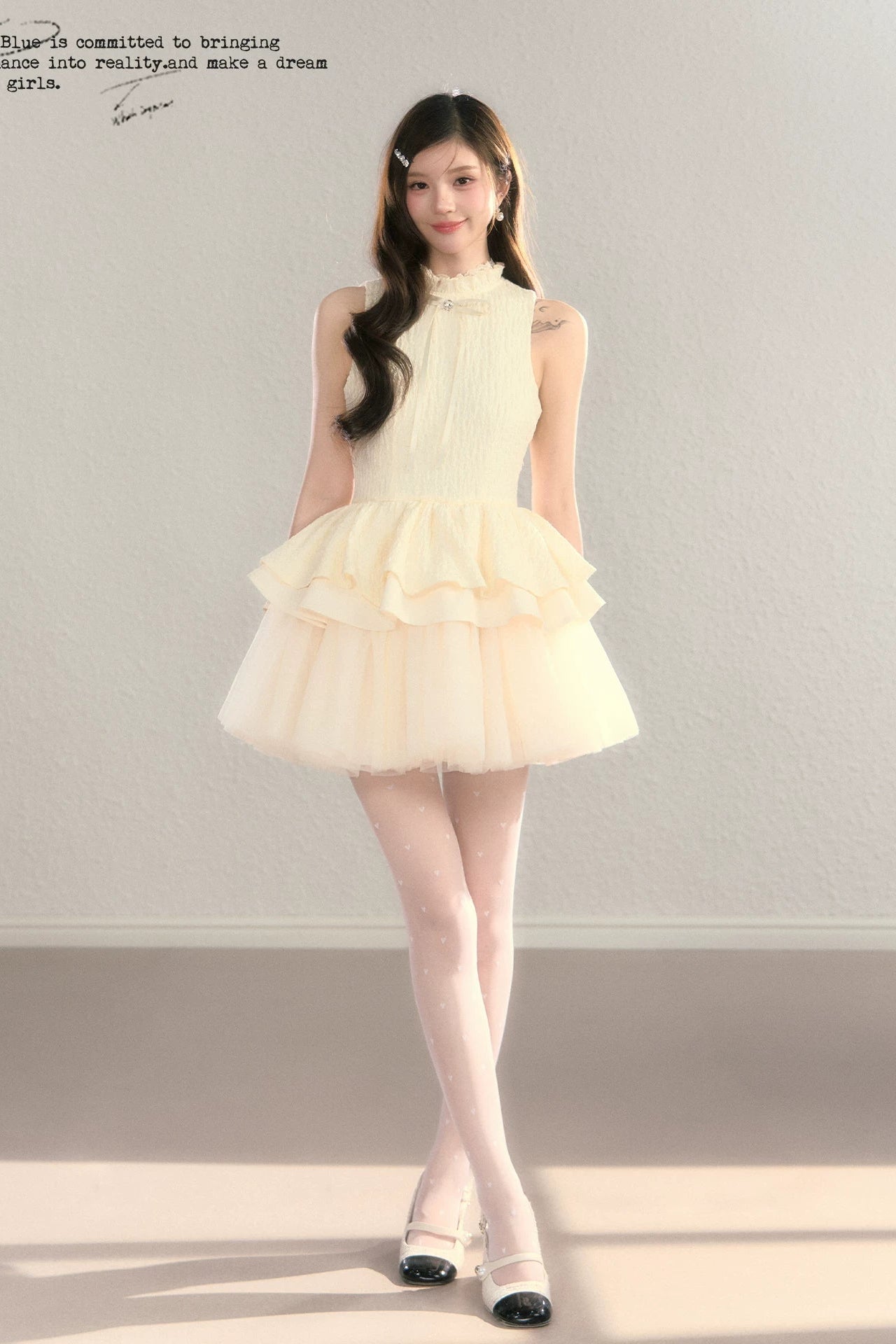 high neck ribbon peplum ballet dress DL1516