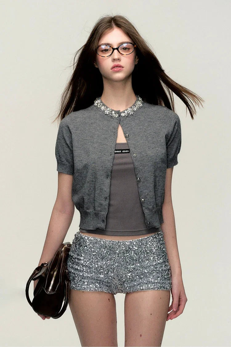 college gray knit cardigan DL10006