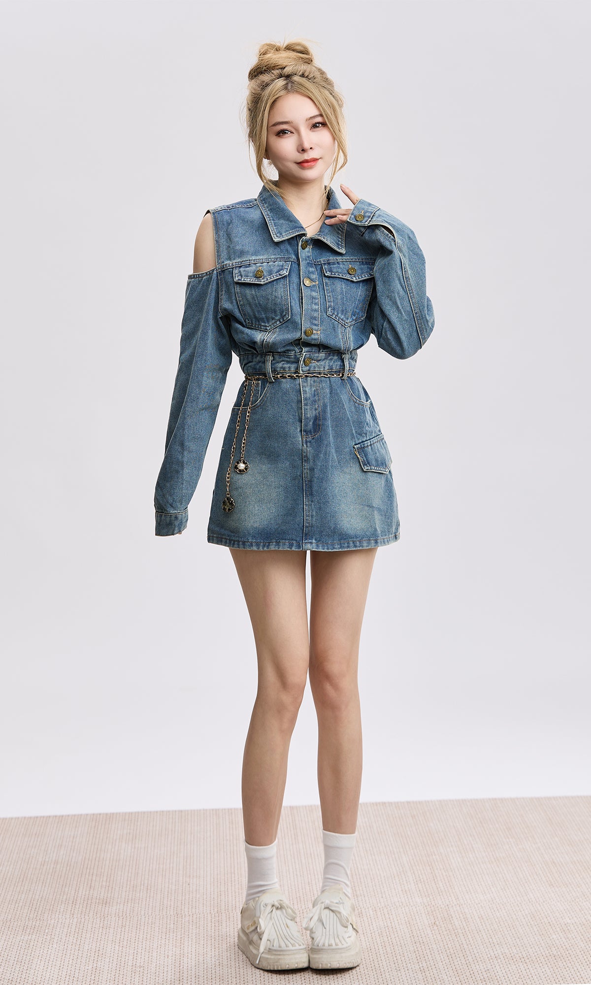 cold shoulder denim set up DL1373