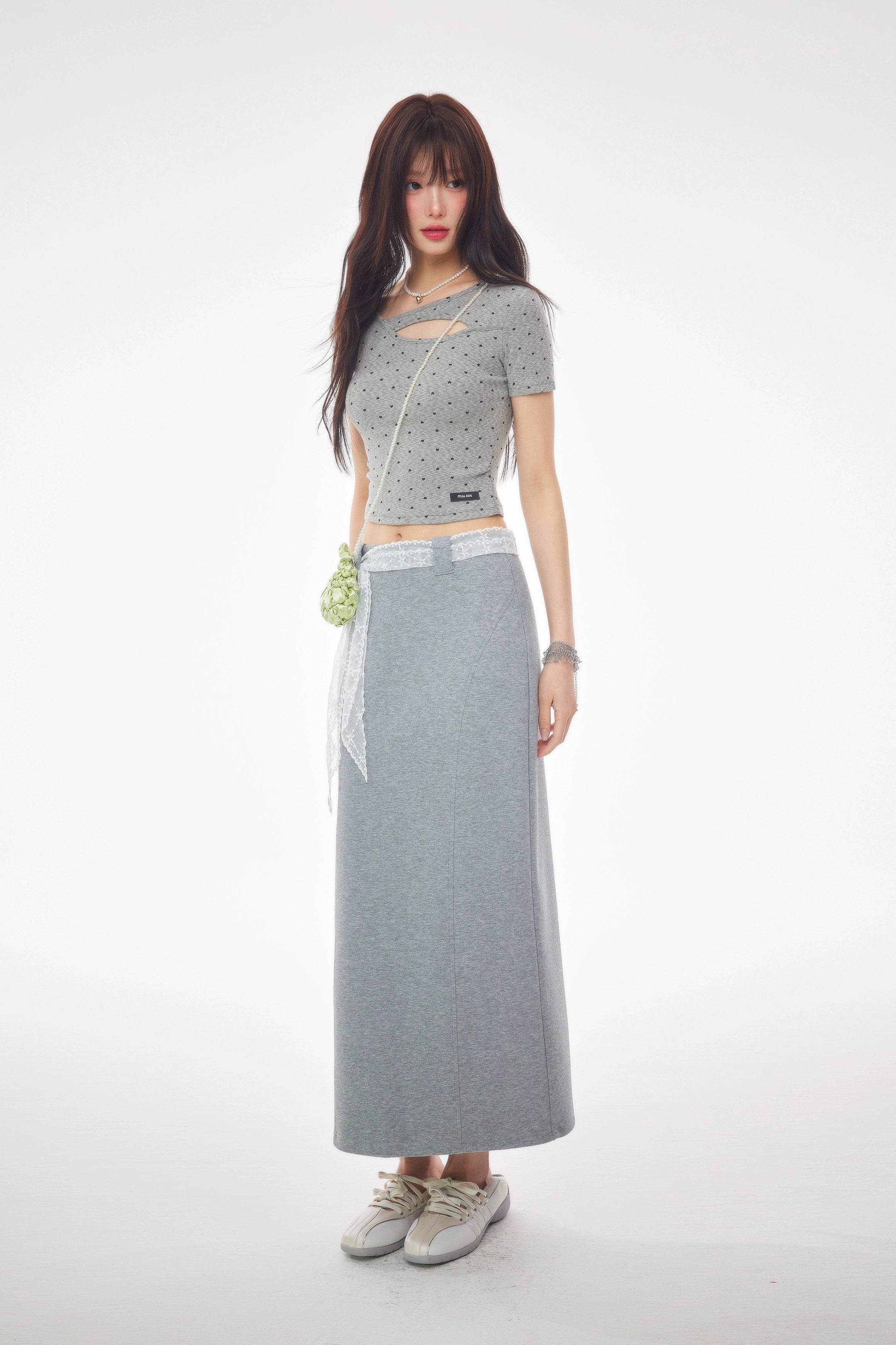 heart dot Ribbon open front tops DL1397