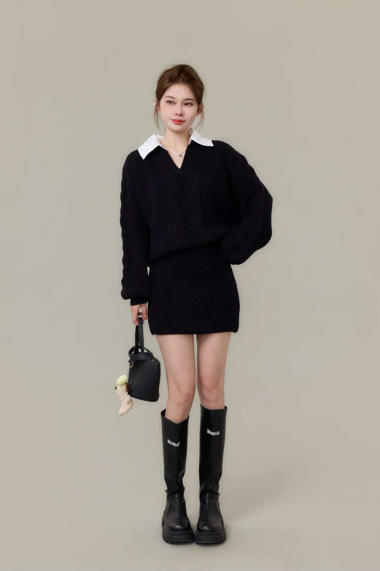 shirt collar cable knit mini set up DL1497