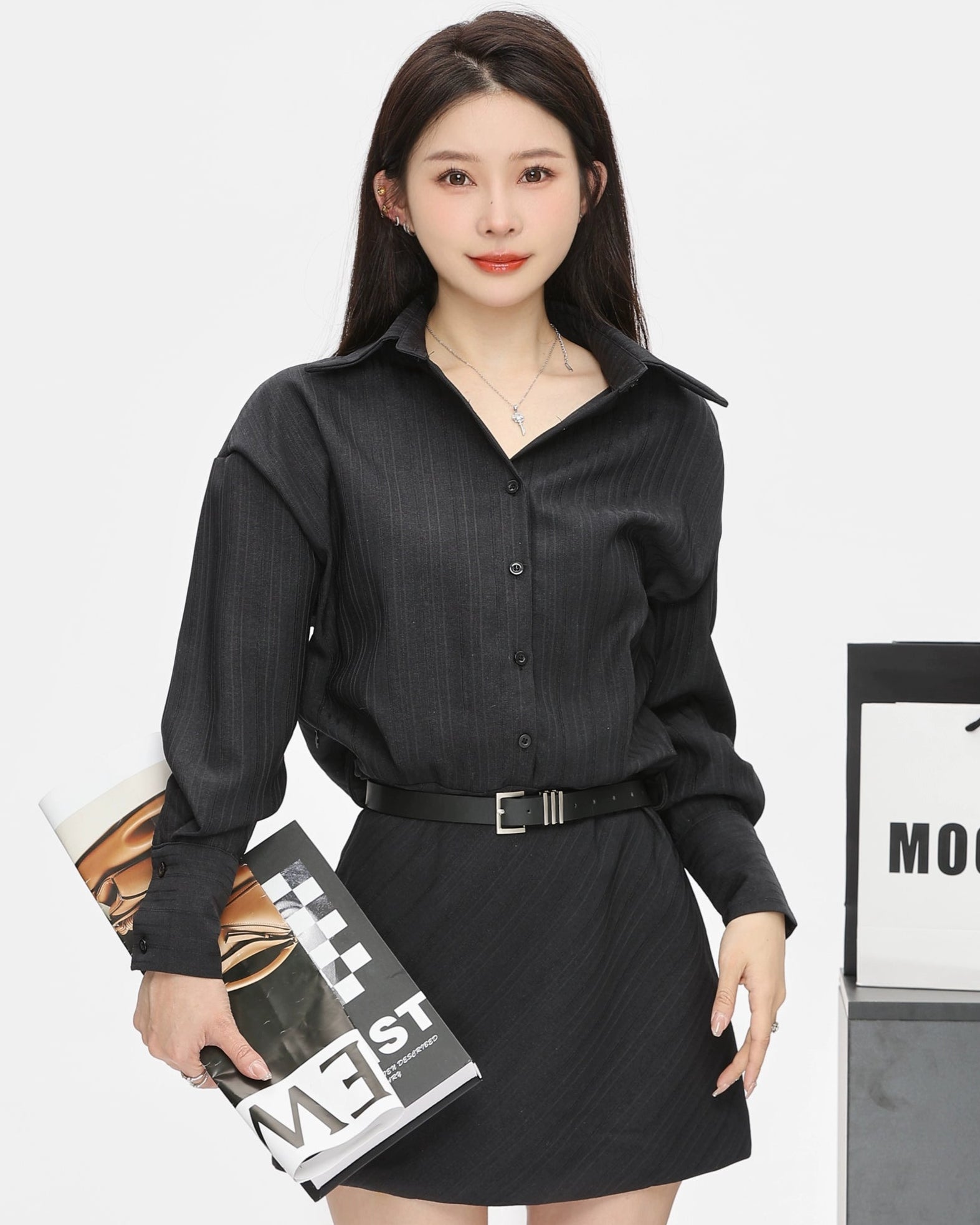 stripe black  shirt one-piece DL1290