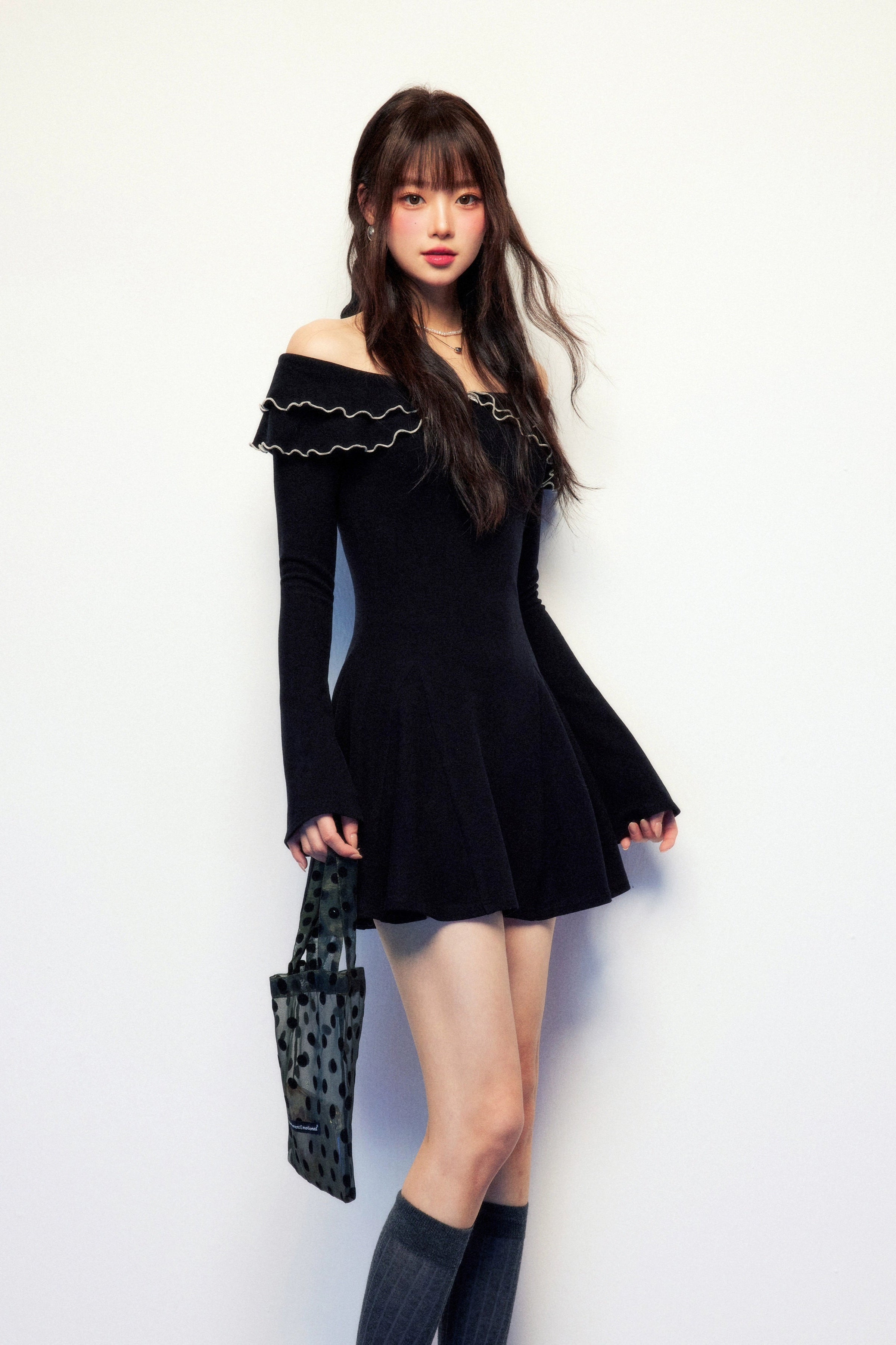 ruffle collar ribbon one-piece DL1452