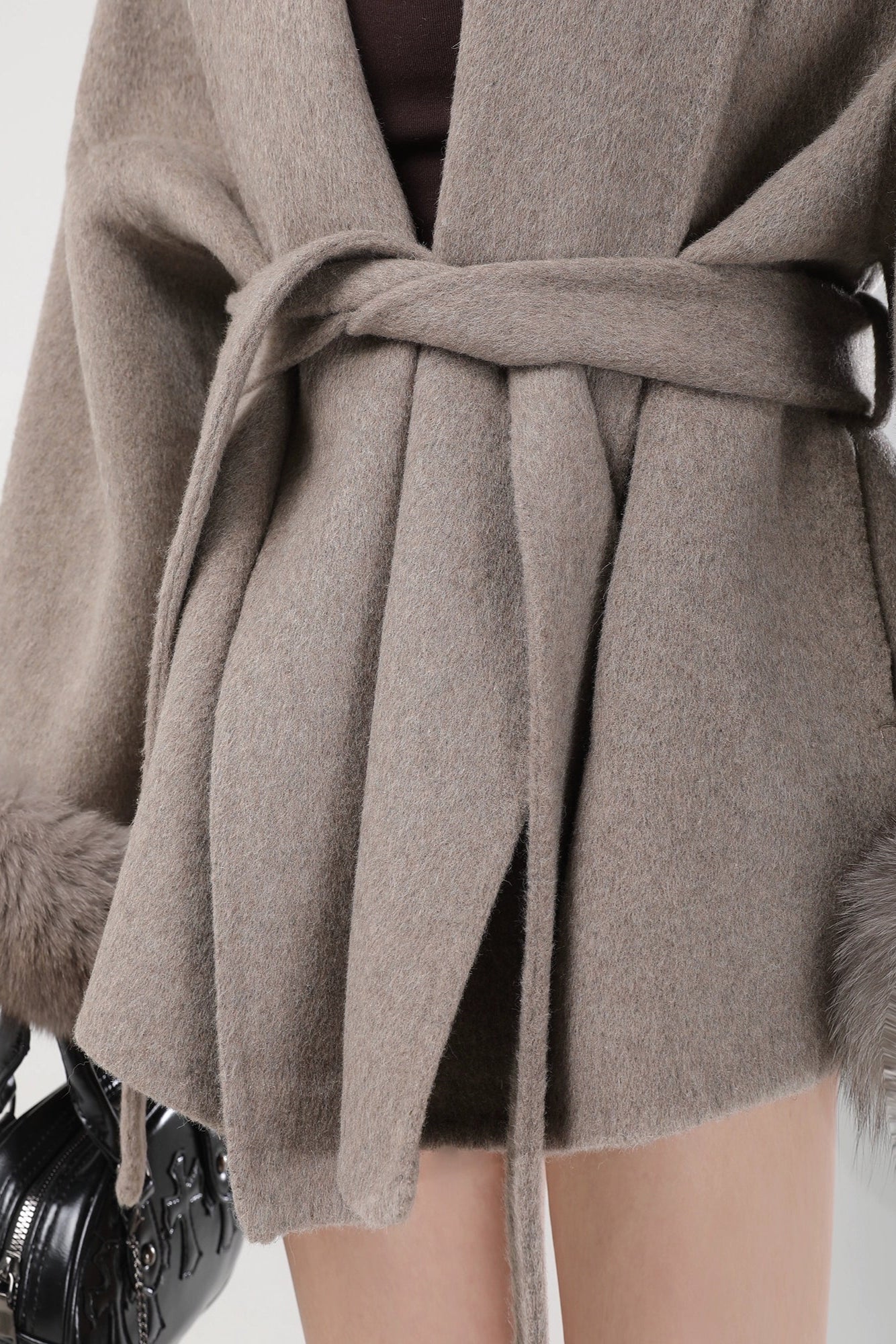 elegant belted fur sleeve jacket DL1425